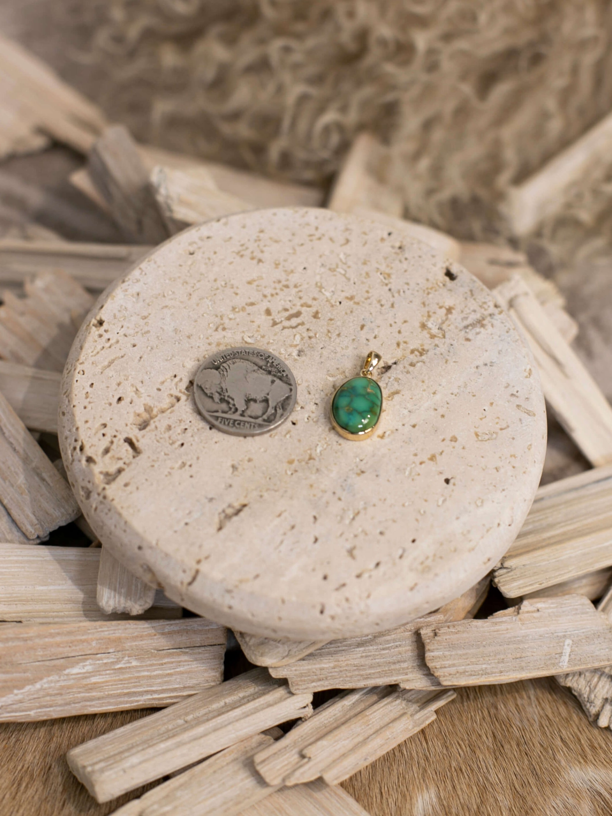 The Orleans 14k and Turquoise Pendant, 2-Pendants-Calli Co., Turquoise and Silver Jewelry, Native American Handmade, Zuni Tribe, Navajo Tribe, Brock Texas