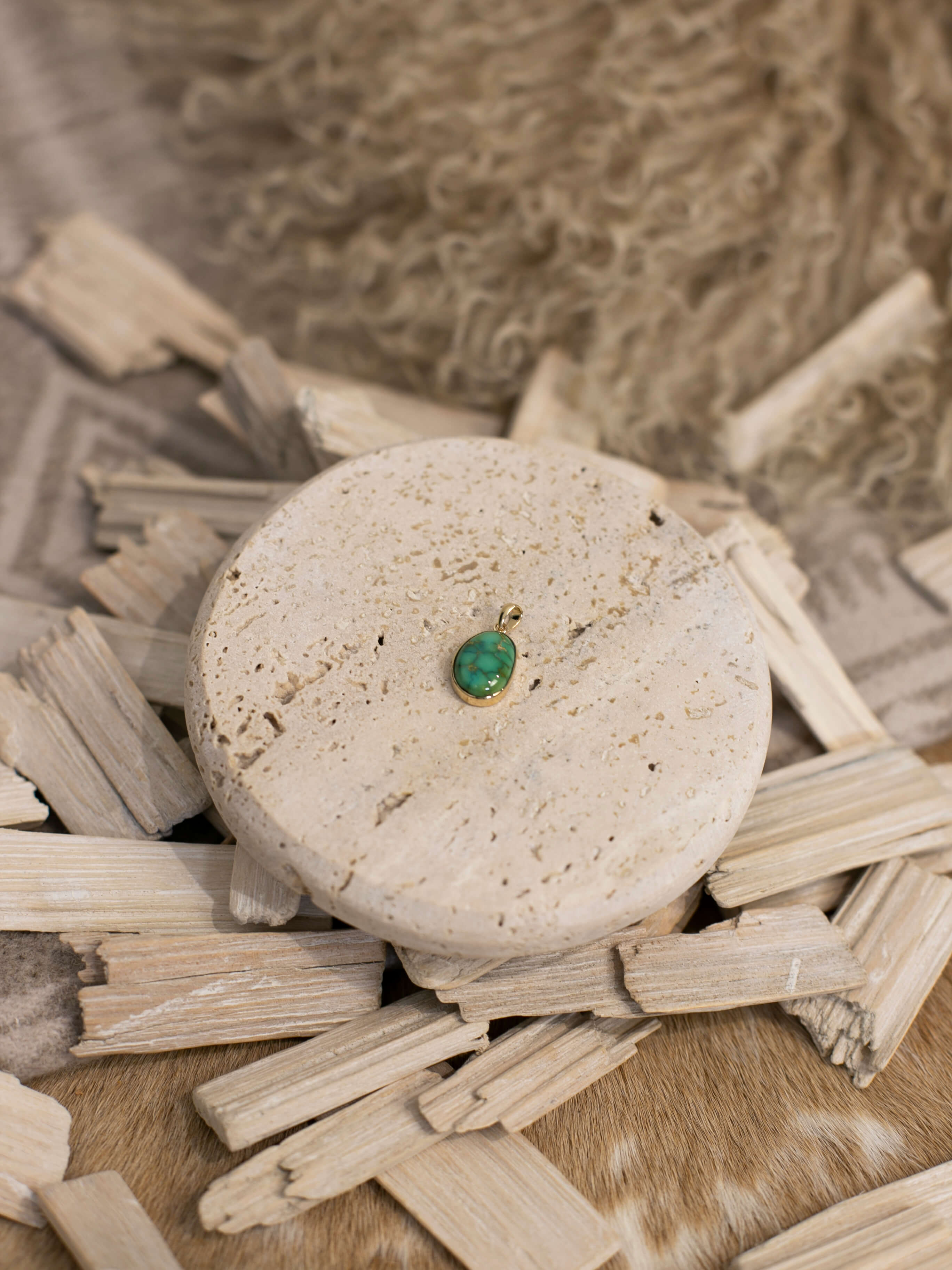 The Orleans 14k and Turquoise Pendant, 2-Pendants-Calli Co., Turquoise and Silver Jewelry, Native American Handmade, Zuni Tribe, Navajo Tribe, Brock Texas