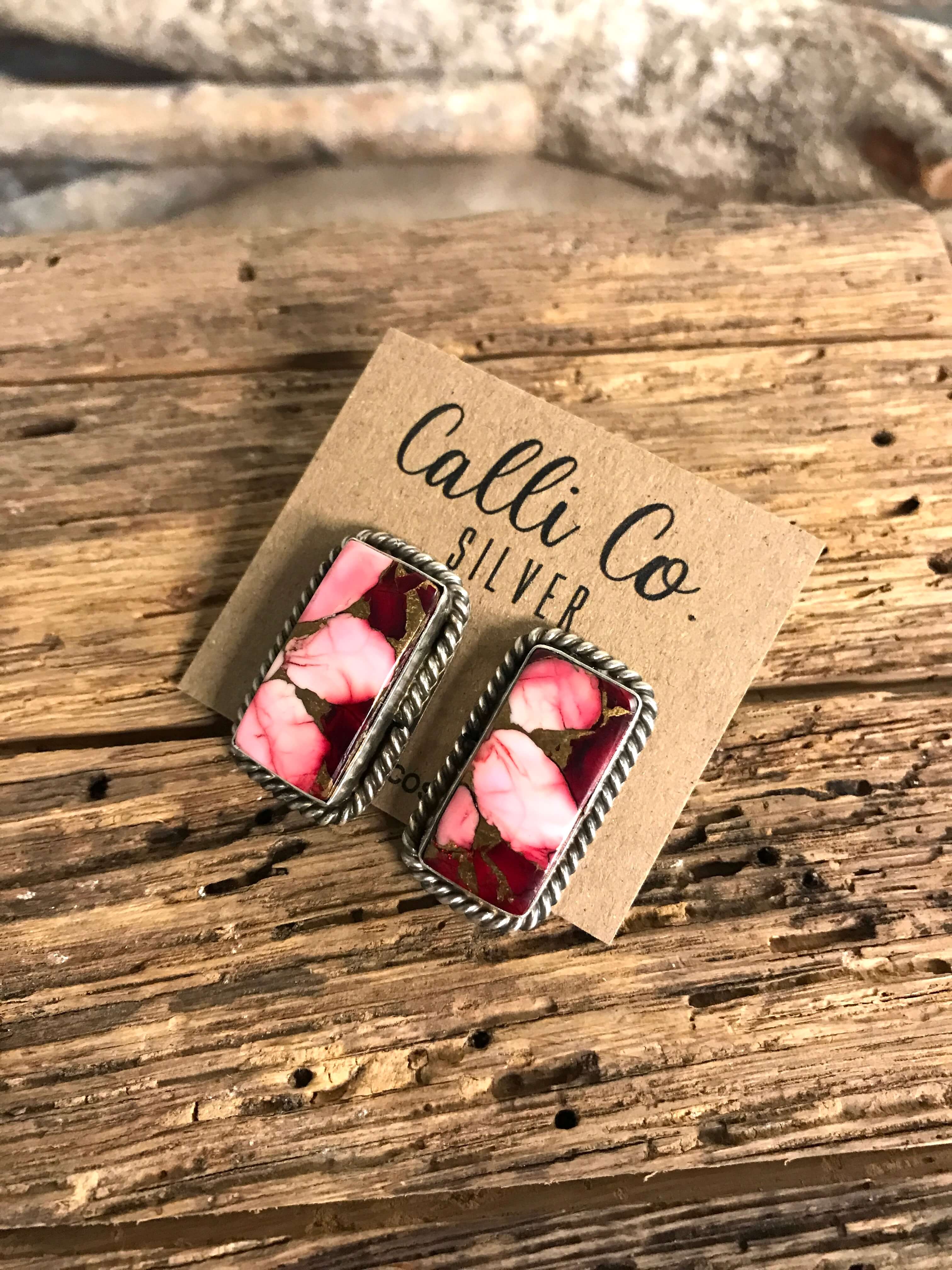 The Reid Dahlia Rose Earrings, 1-Earrings-Calli Co., Turquoise and Silver Jewelry, Native American Handmade, Zuni Tribe, Navajo Tribe, Brock Texas