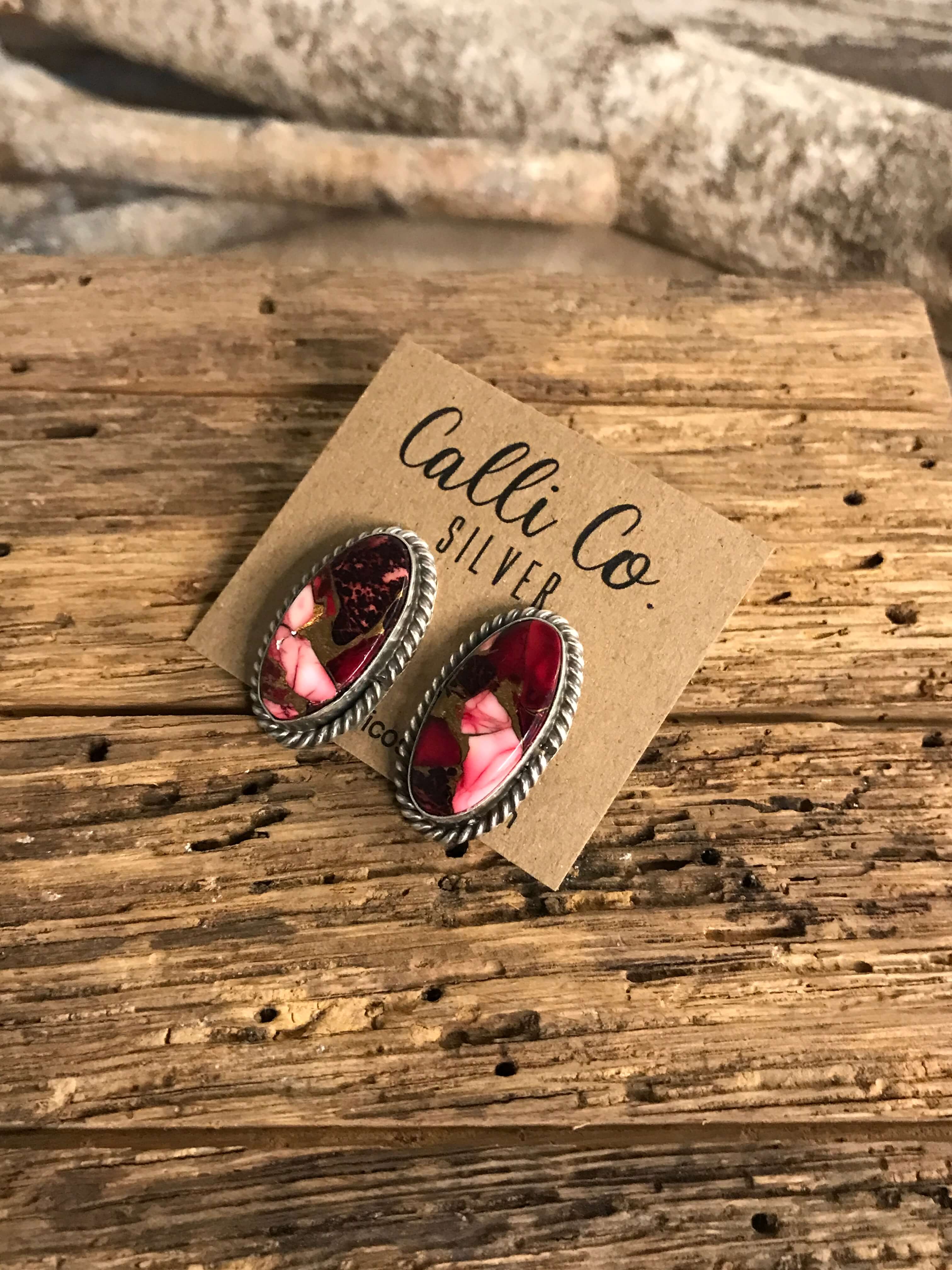 The Reid Dahlia Rose Earrings, 5-Earrings-Calli Co., Turquoise and Silver Jewelry, Native American Handmade, Zuni Tribe, Navajo Tribe, Brock Texas