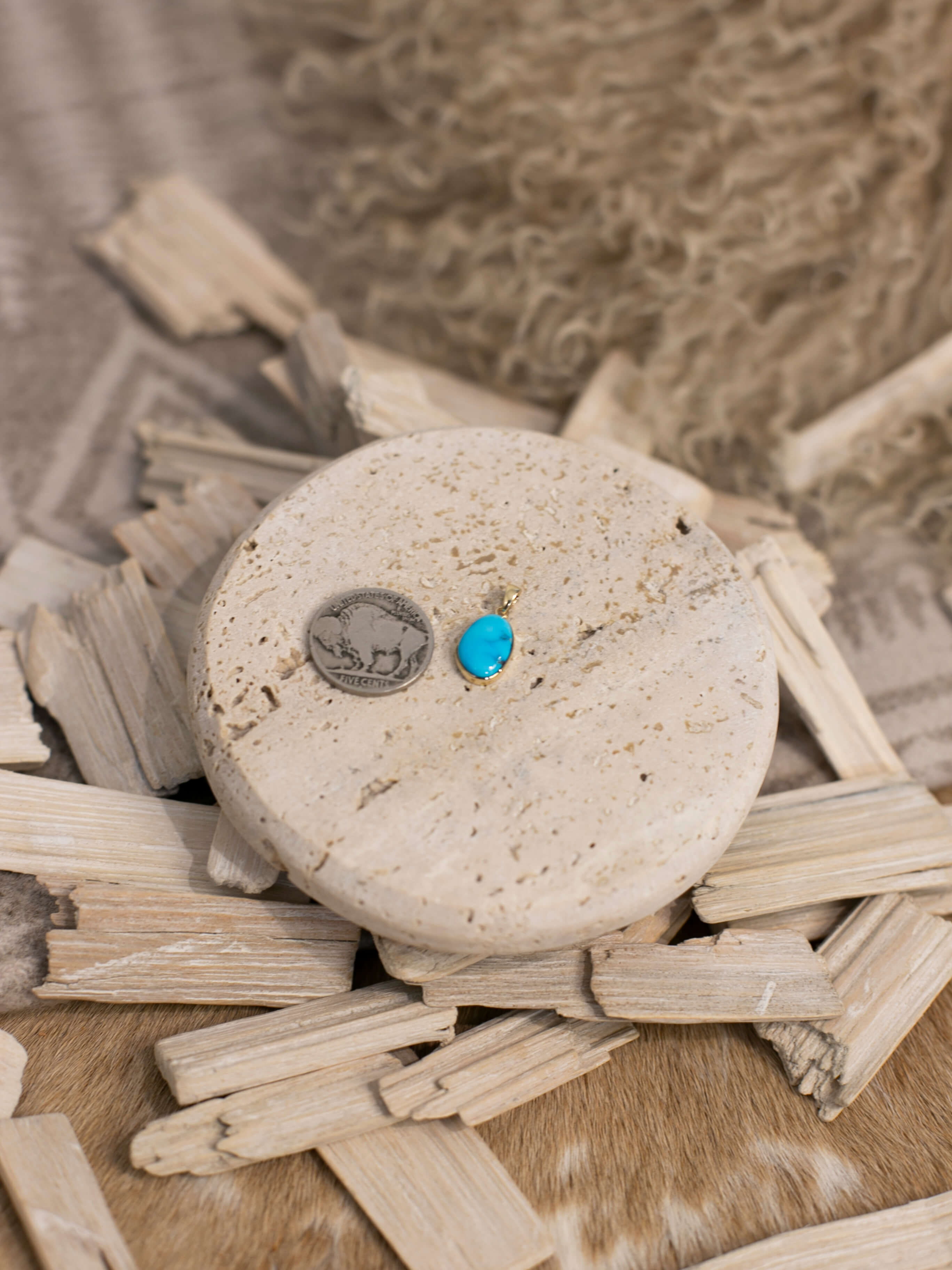 The Nordic 14k and Turquoise Pendant, 1-Pendants-Calli Co., Turquoise and Silver Jewelry, Native American Handmade, Zuni Tribe, Navajo Tribe, Brock Texas