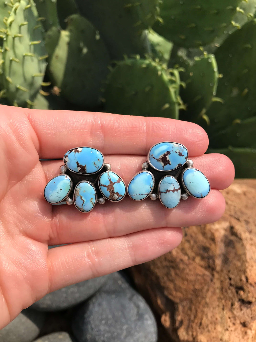The Gooding Golden Hills Earrings-Earrings-Calli Co., Turquoise and Silver Jewelry, Native American Handmade, Zuni Tribe, Navajo Tribe, Brock Texas