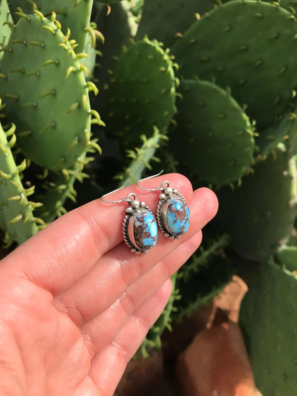The Golden Hills Dangles, 4 XX-Earrings-Calli Co., Turquoise and Silver Jewelry, Native American Handmade, Zuni Tribe, Navajo Tribe, Brock Texas