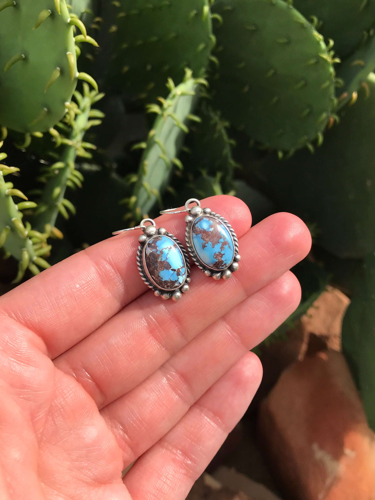 The Golden Hills Dangles, 4 XX-Earrings-Calli Co., Turquoise and Silver Jewelry, Native American Handmade, Zuni Tribe, Navajo Tribe, Brock Texas