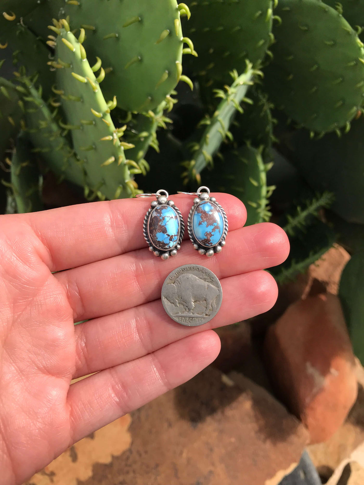 The Golden Hills Dangles, 4 XX-Earrings-Calli Co., Turquoise and Silver Jewelry, Native American Handmade, Zuni Tribe, Navajo Tribe, Brock Texas