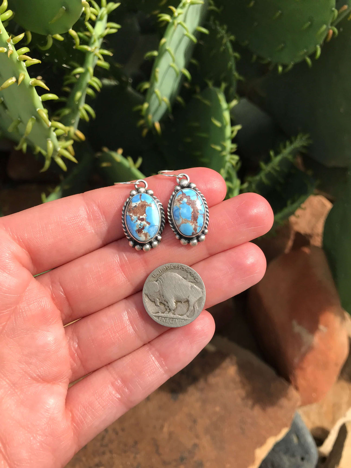 The Golden Hills Dangles, 3 XX-Earrings-Calli Co., Turquoise and Silver Jewelry, Native American Handmade, Zuni Tribe, Navajo Tribe, Brock Texas