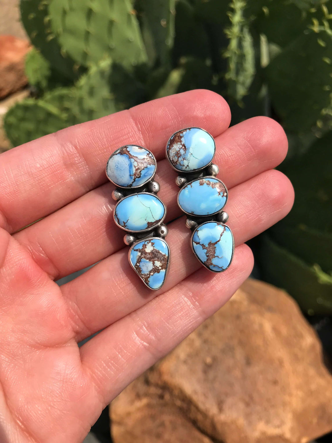 The Brynn Golden Hills Earrings, 2-Earrings-Calli Co., Turquoise and Silver Jewelry, Native American Handmade, Zuni Tribe, Navajo Tribe, Brock Texas