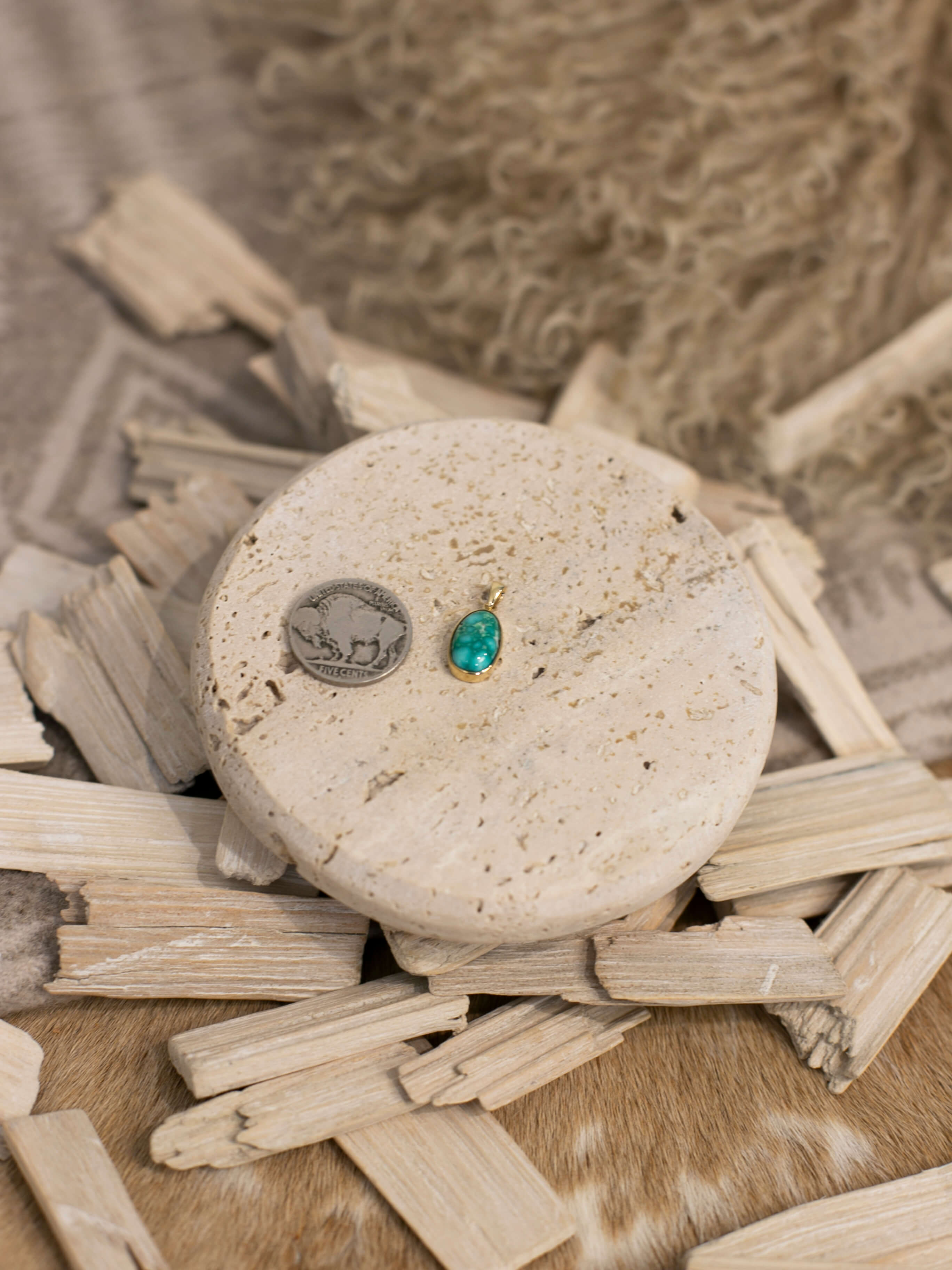The Nordic 14k and Turquoise Pendant, 7-Pendants-Calli Co., Turquoise and Silver Jewelry, Native American Handmade, Zuni Tribe, Navajo Tribe, Brock Texas