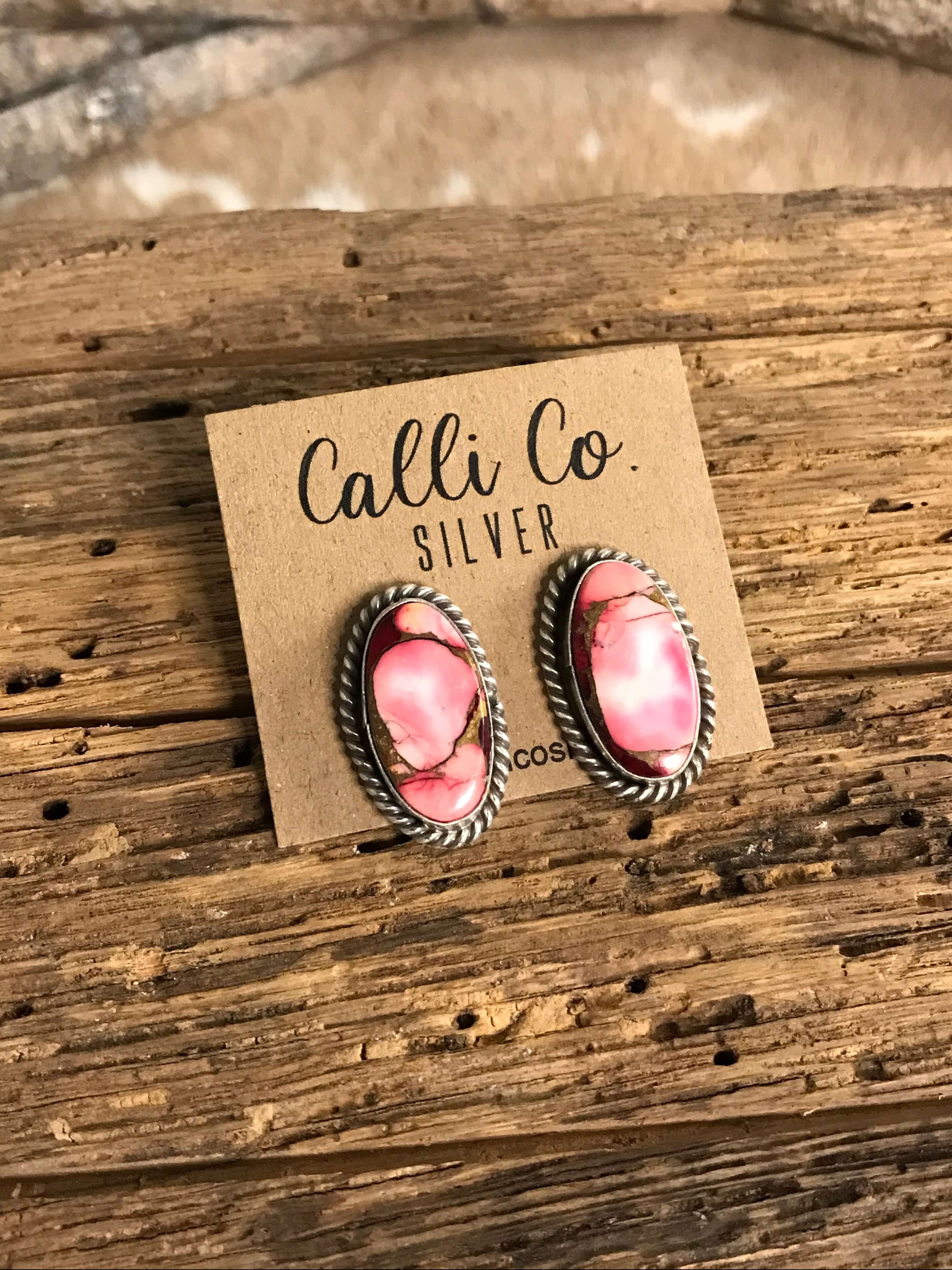 The Reid Dahlia Rose Earrings, 10-Earrings-Calli Co., Turquoise and Silver Jewelry, Native American Handmade, Zuni Tribe, Navajo Tribe, Brock Texas