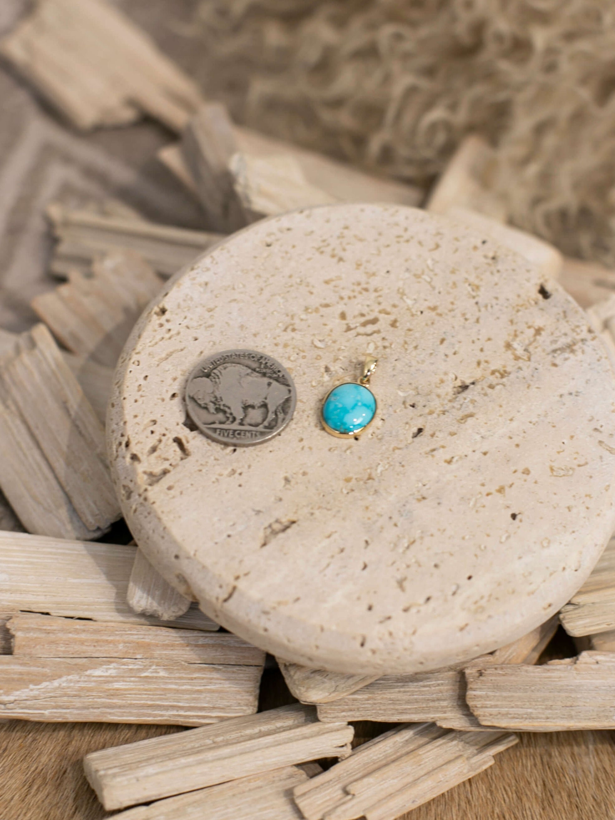 The Nordic 14k and Turquoise Pendant, 9-Pendants-Calli Co., Turquoise and Silver Jewelry, Native American Handmade, Zuni Tribe, Navajo Tribe, Brock Texas