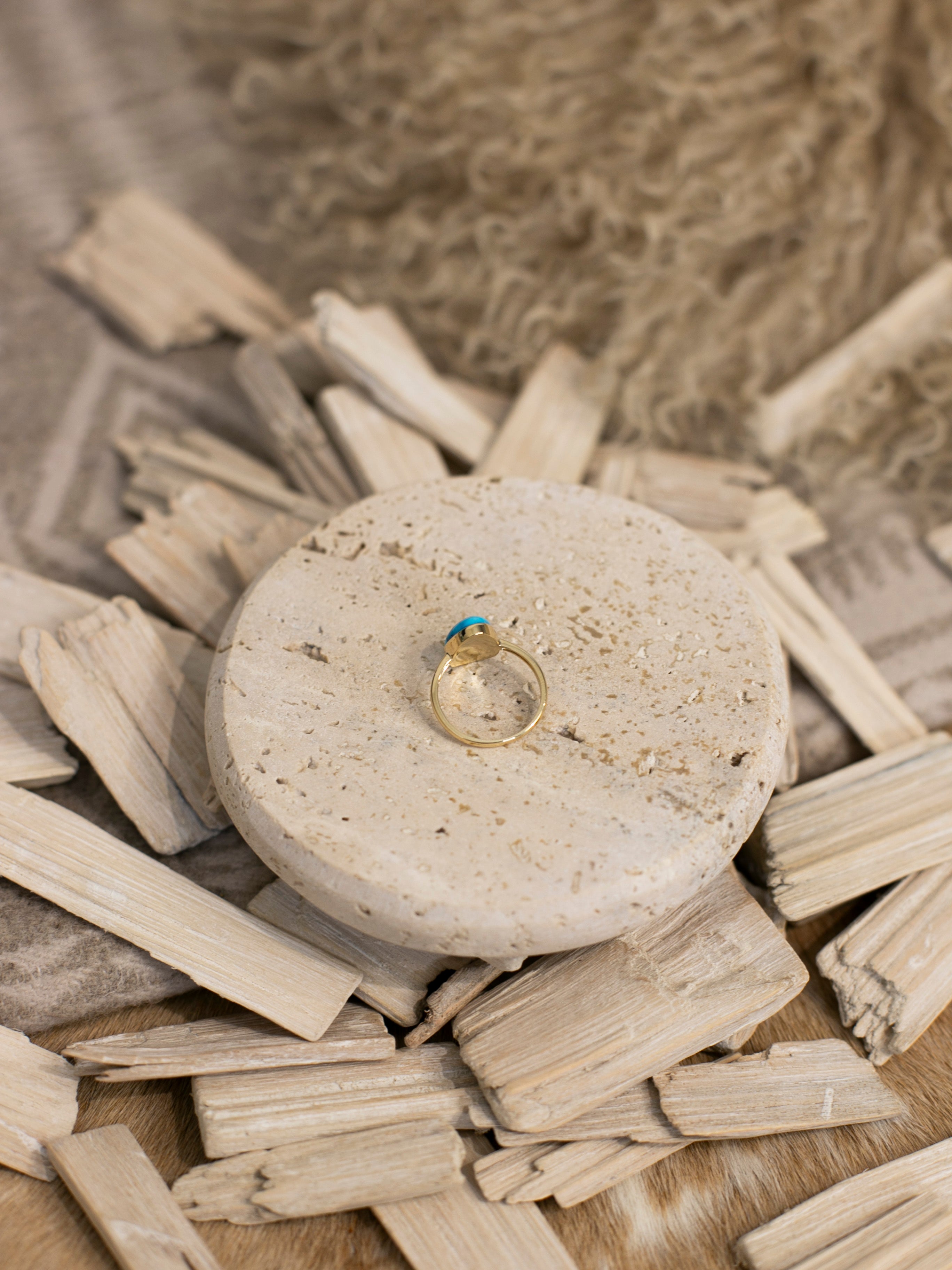 The Marseille 14k and Turquoise Ring 4, Sz 7-Rings-Calli Co., Turquoise and Silver Jewelry, Native American Handmade, Zuni Tribe, Navajo Tribe, Brock Texas