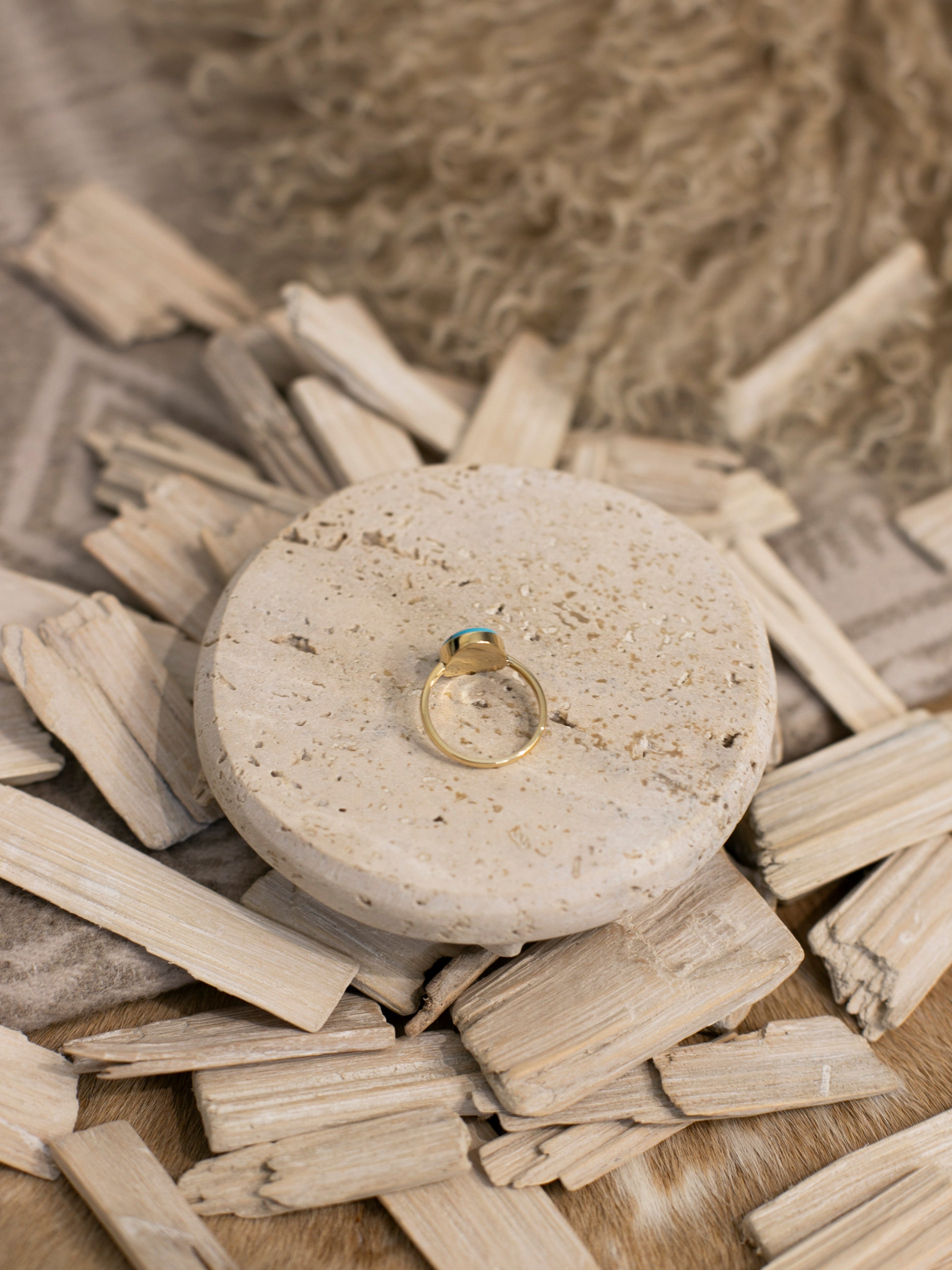 The Marseille 14k and Turquoise Ring 6, Sz 9-Rings-Calli Co., Turquoise and Silver Jewelry, Native American Handmade, Zuni Tribe, Navajo Tribe, Brock Texas