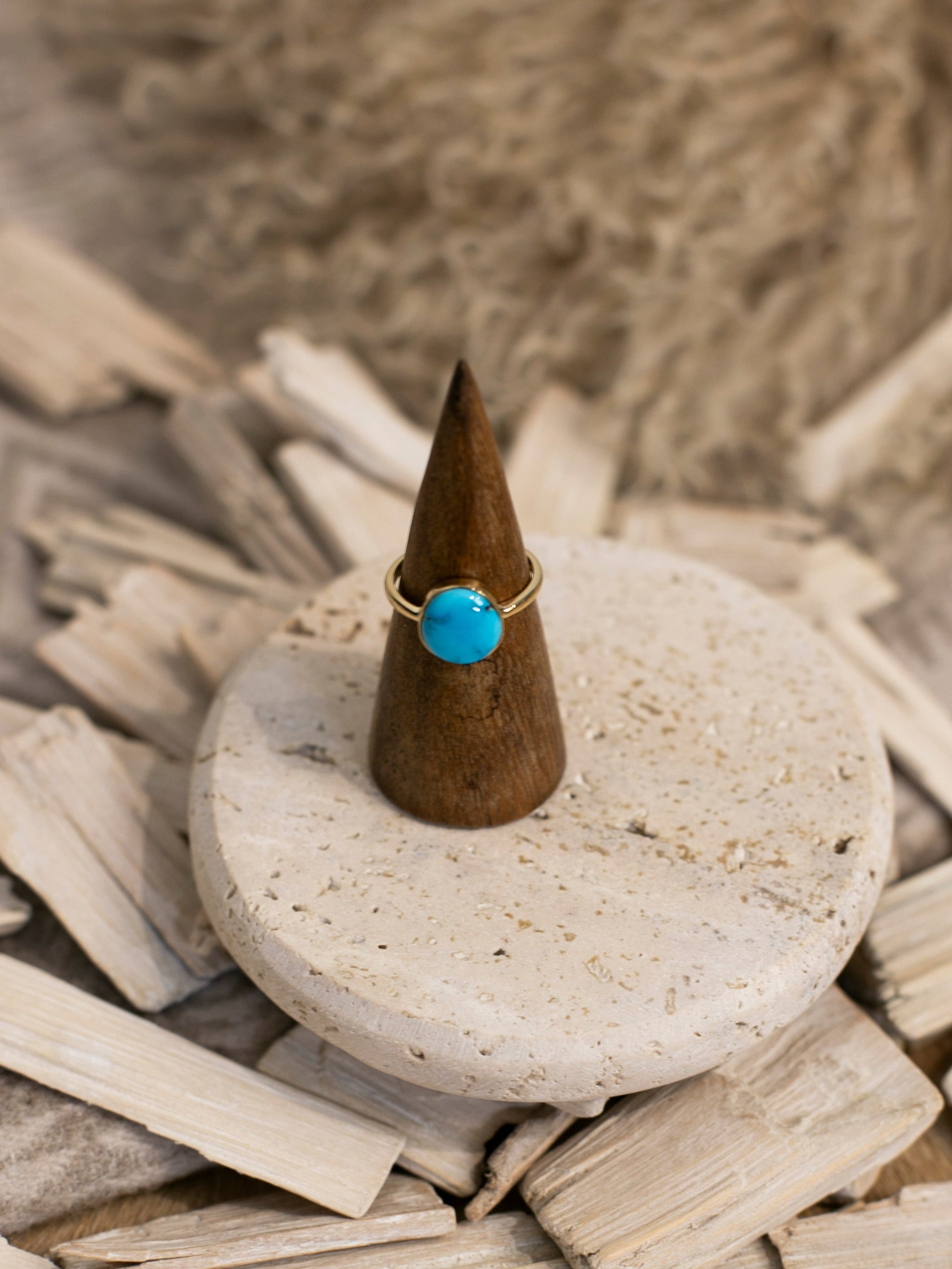 The Marseille 14k and Turquoise Ring 6, Sz 9-Rings-Calli Co., Turquoise and Silver Jewelry, Native American Handmade, Zuni Tribe, Navajo Tribe, Brock Texas