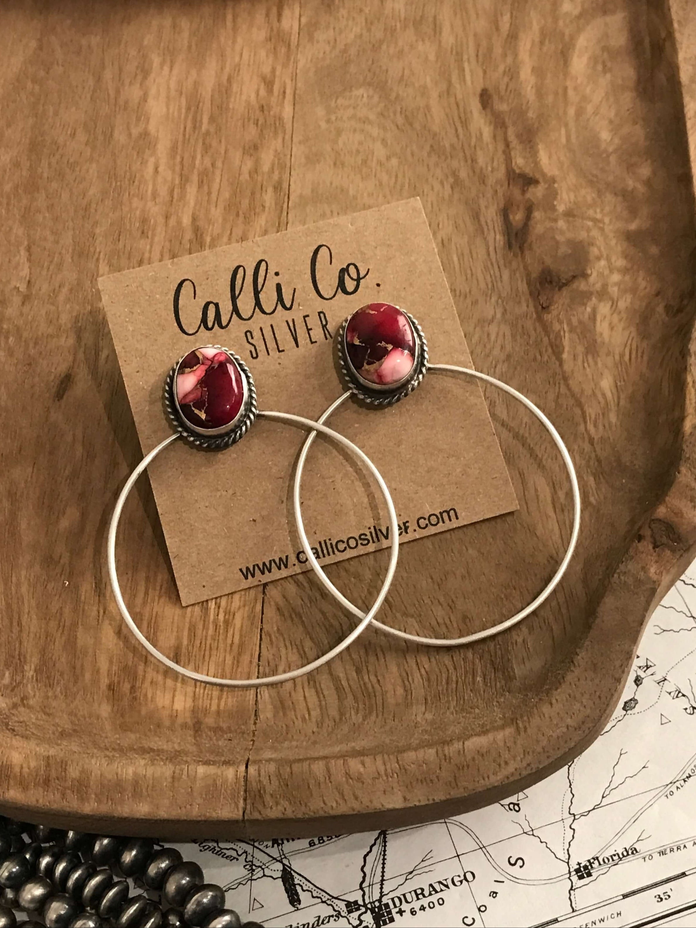 The Keystone Hoop Earrings, 28-Earrings-Calli Co., Turquoise and Silver Jewelry, Native American Handmade, Zuni Tribe, Navajo Tribe, Brock Texas