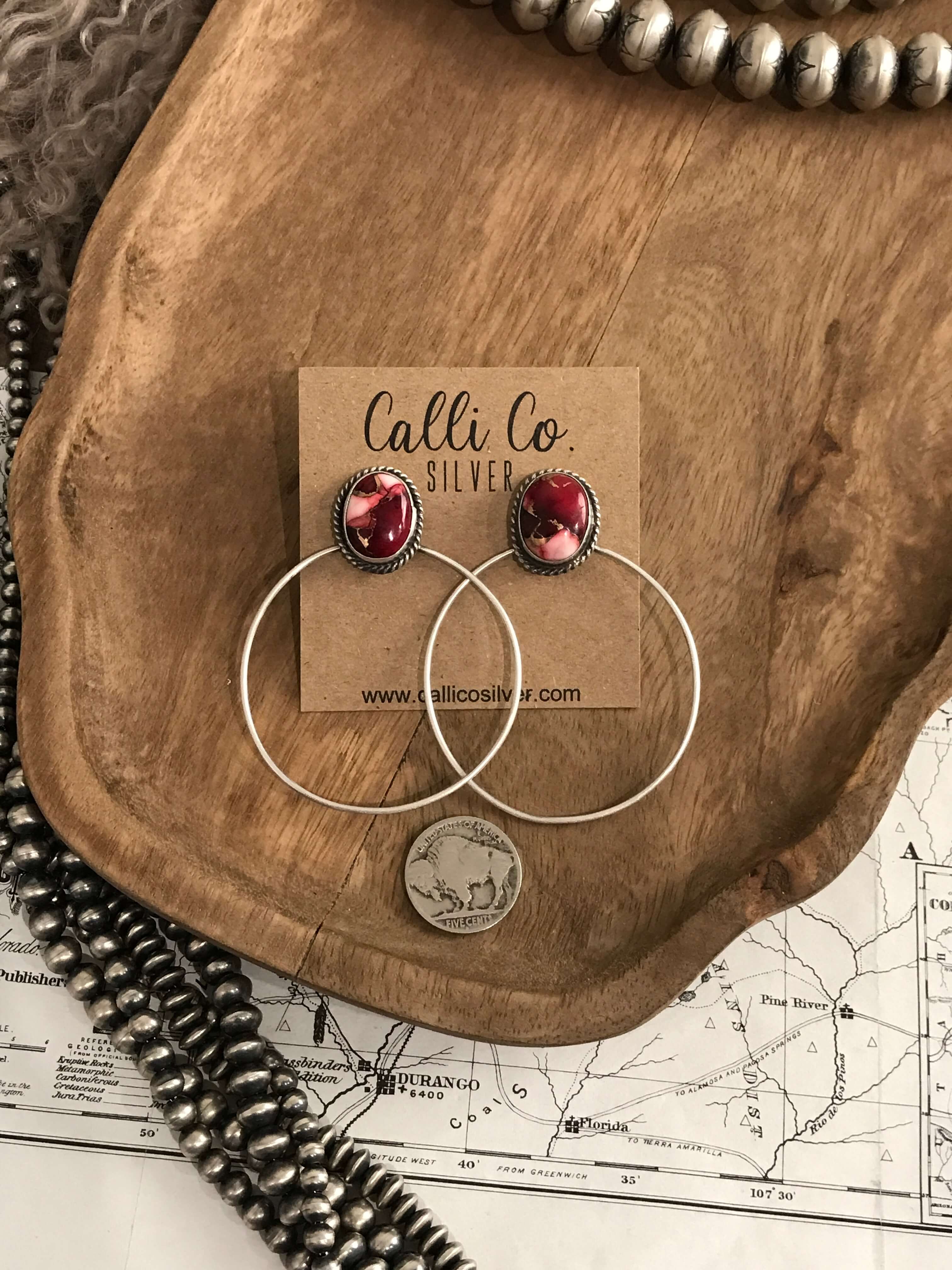 The Keystone Hoop Earrings, 28-Earrings-Calli Co., Turquoise and Silver Jewelry, Native American Handmade, Zuni Tribe, Navajo Tribe, Brock Texas