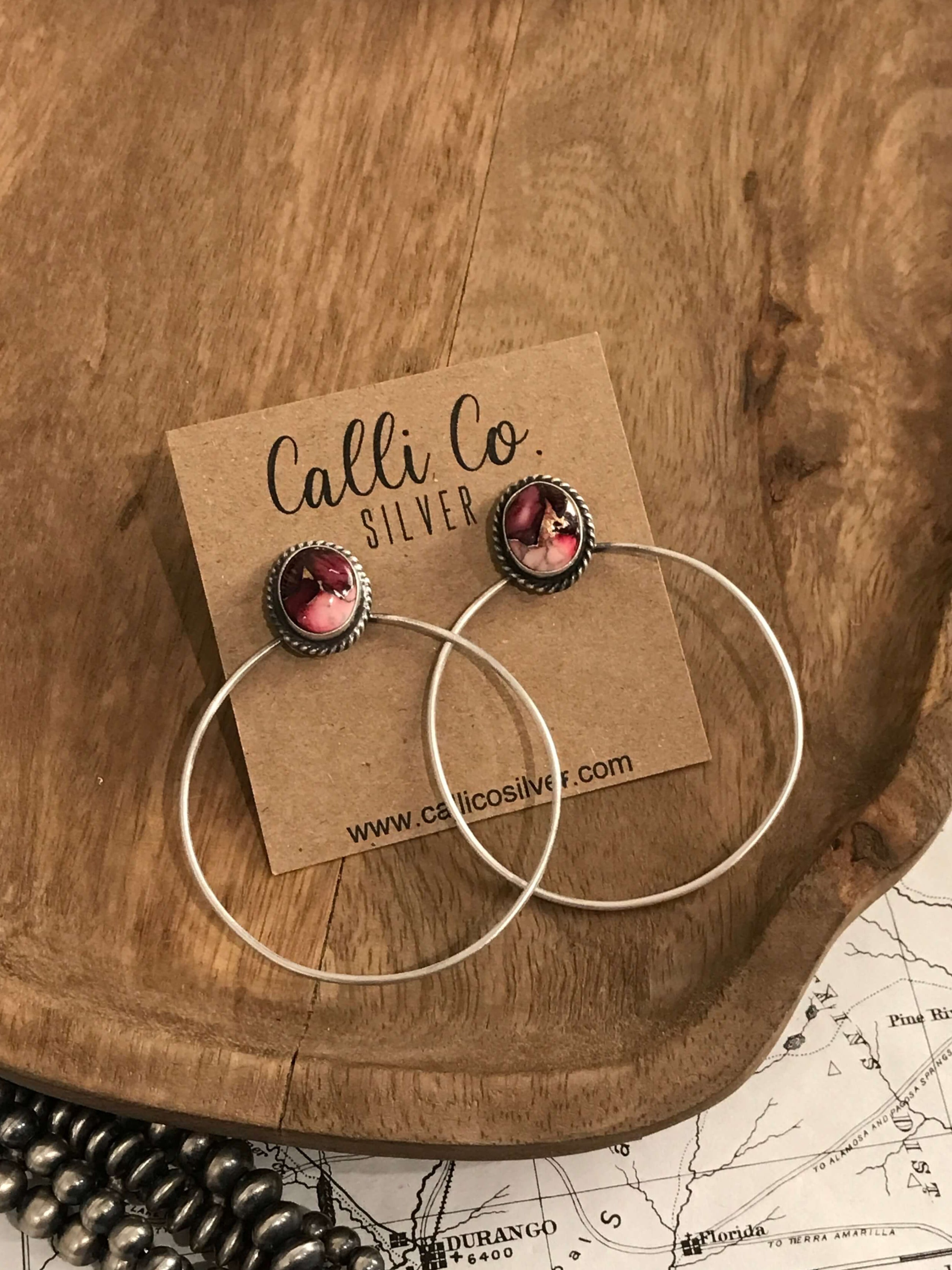 The Keystone Hoop Earrings, 30-Earrings-Calli Co., Turquoise and Silver Jewelry, Native American Handmade, Zuni Tribe, Navajo Tribe, Brock Texas