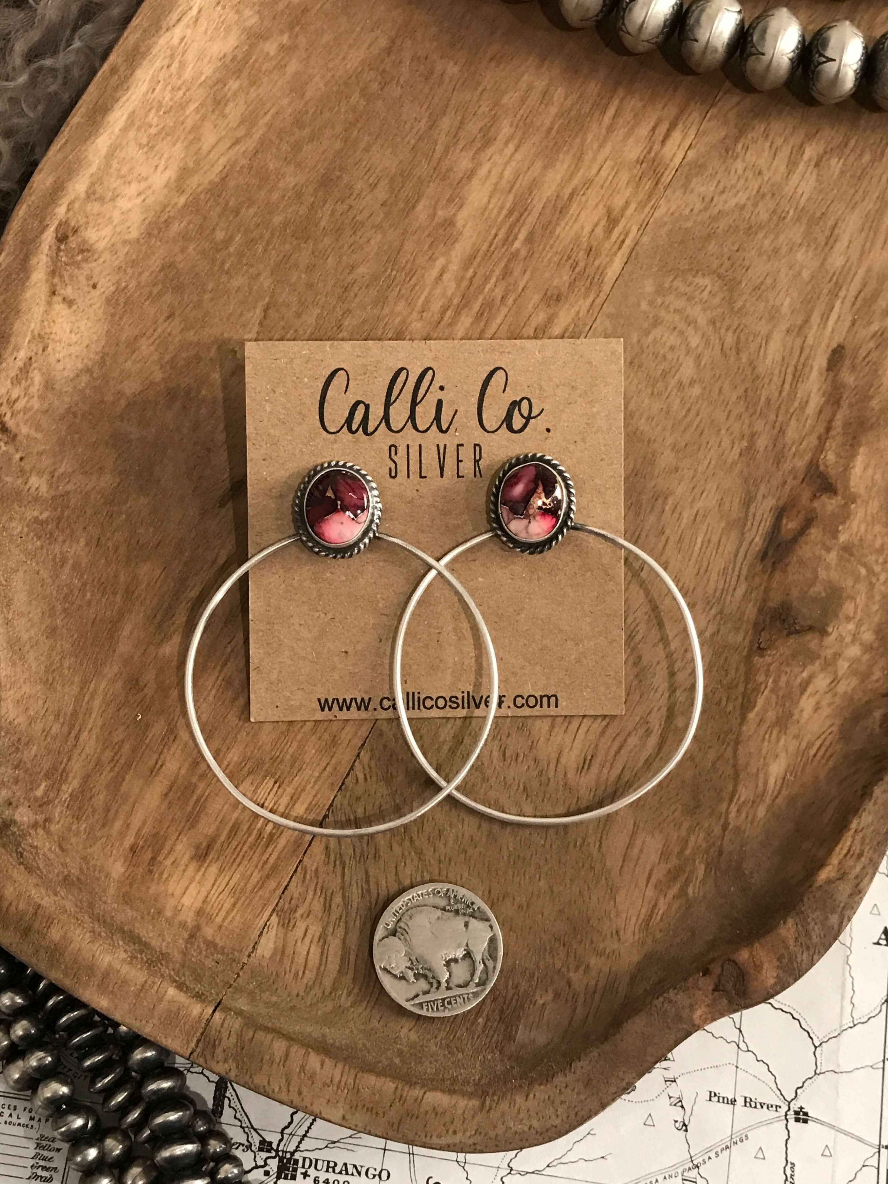 The Keystone Hoop Earrings, 30-Earrings-Calli Co., Turquoise and Silver Jewelry, Native American Handmade, Zuni Tribe, Navajo Tribe, Brock Texas