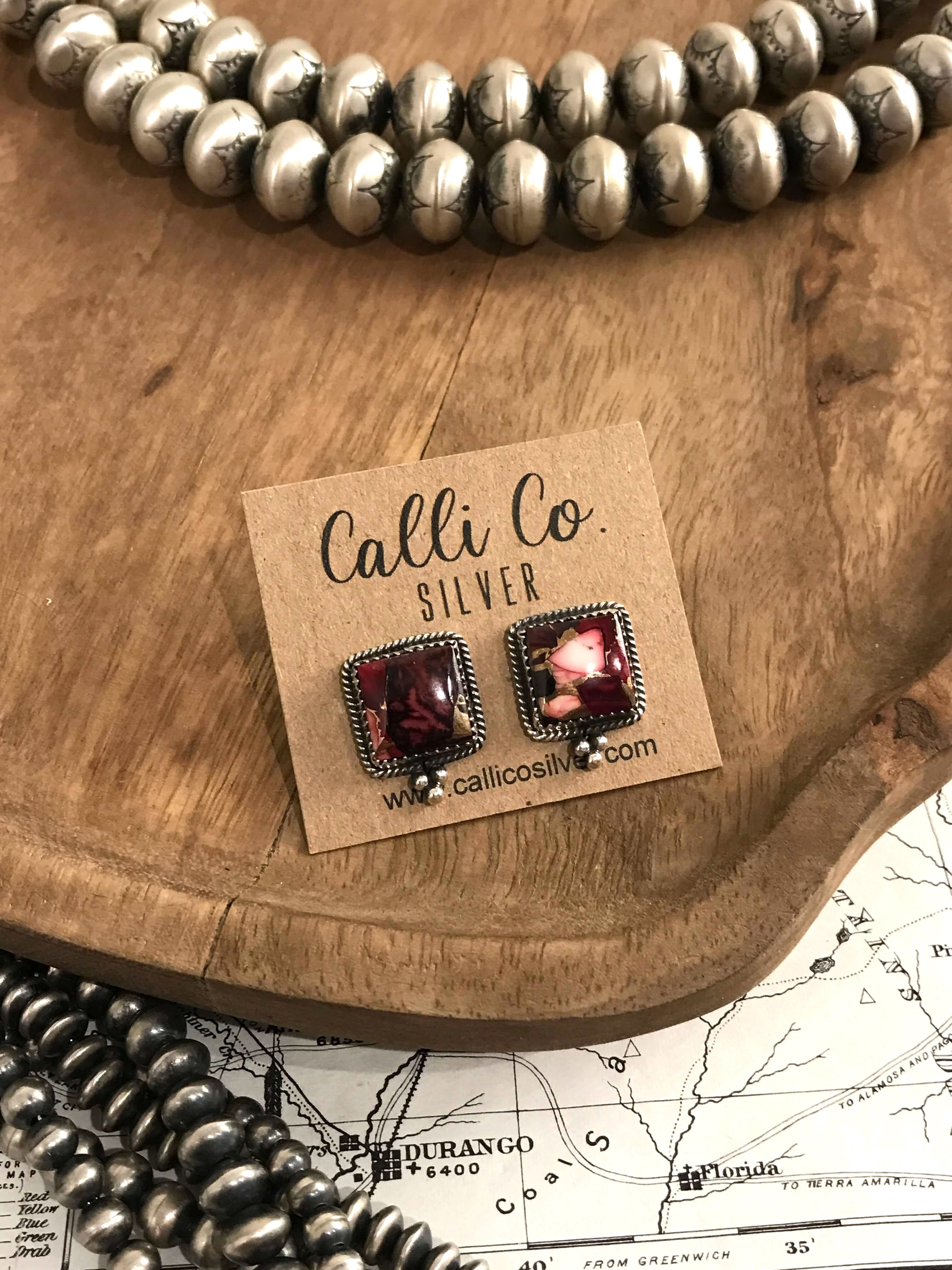 The Wren Dahlia Rose Studs, 3-Earrings-Calli Co., Turquoise and Silver Jewelry, Native American Handmade, Zuni Tribe, Navajo Tribe, Brock Texas