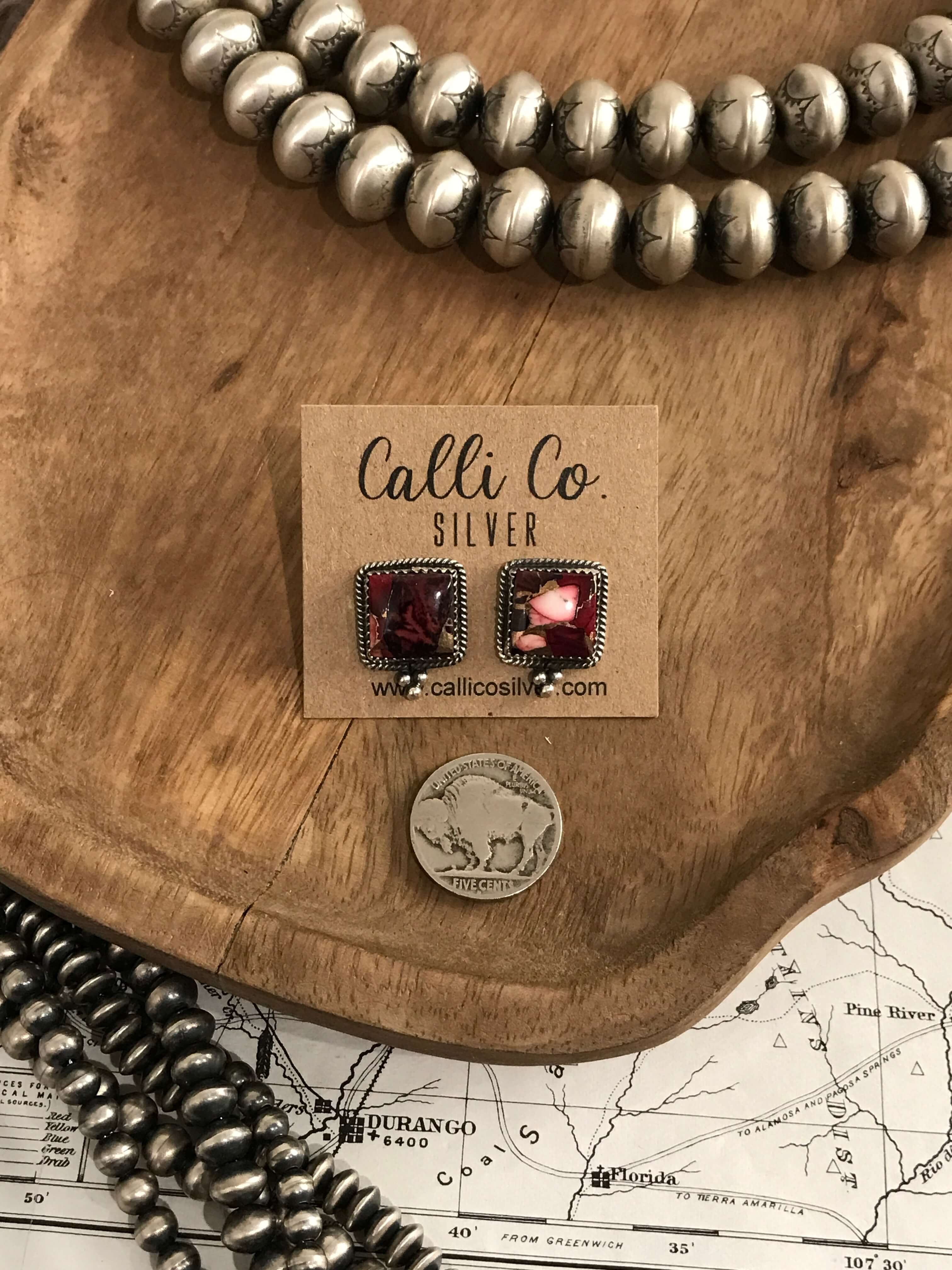 The Wren Dahlia Rose Studs, 3-Earrings-Calli Co., Turquoise and Silver Jewelry, Native American Handmade, Zuni Tribe, Navajo Tribe, Brock Texas