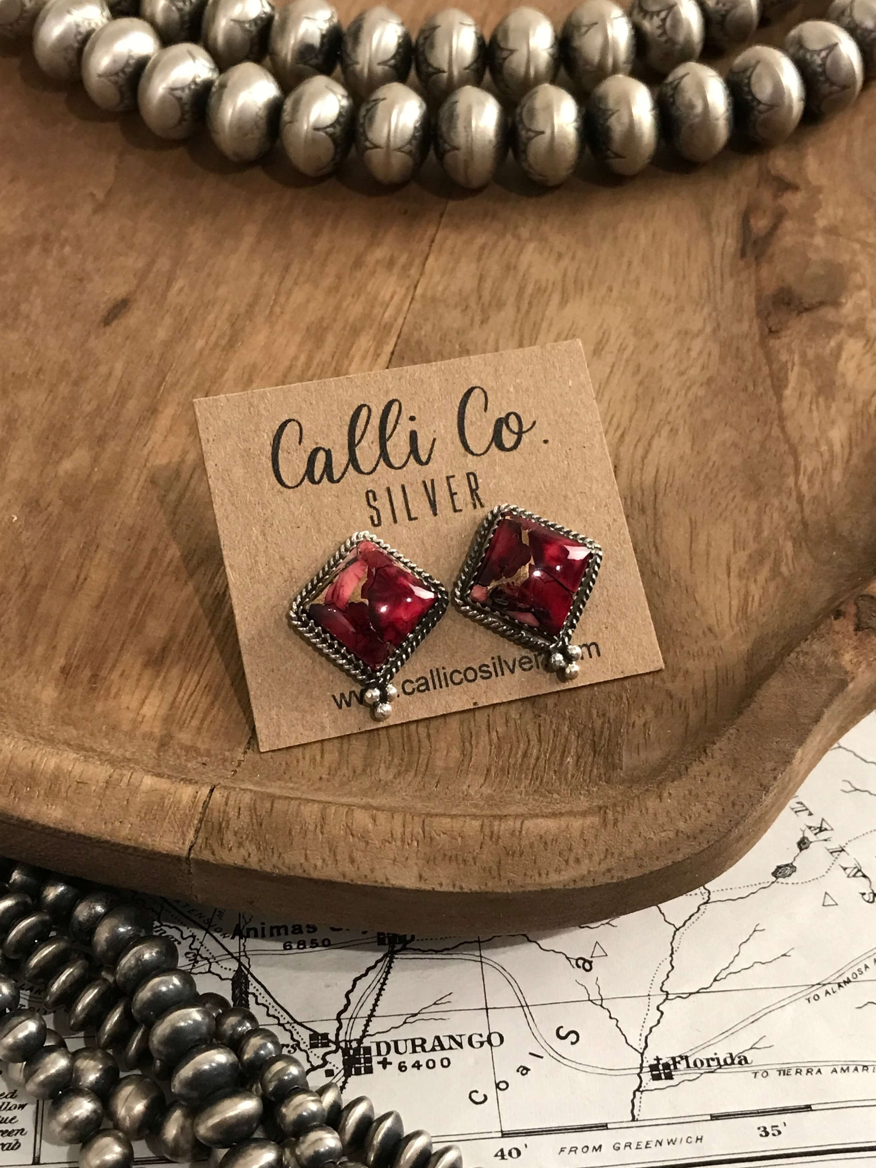 The Wren Dahlia Rose Studs, 7-Earrings-Calli Co., Turquoise and Silver Jewelry, Native American Handmade, Zuni Tribe, Navajo Tribe, Brock Texas