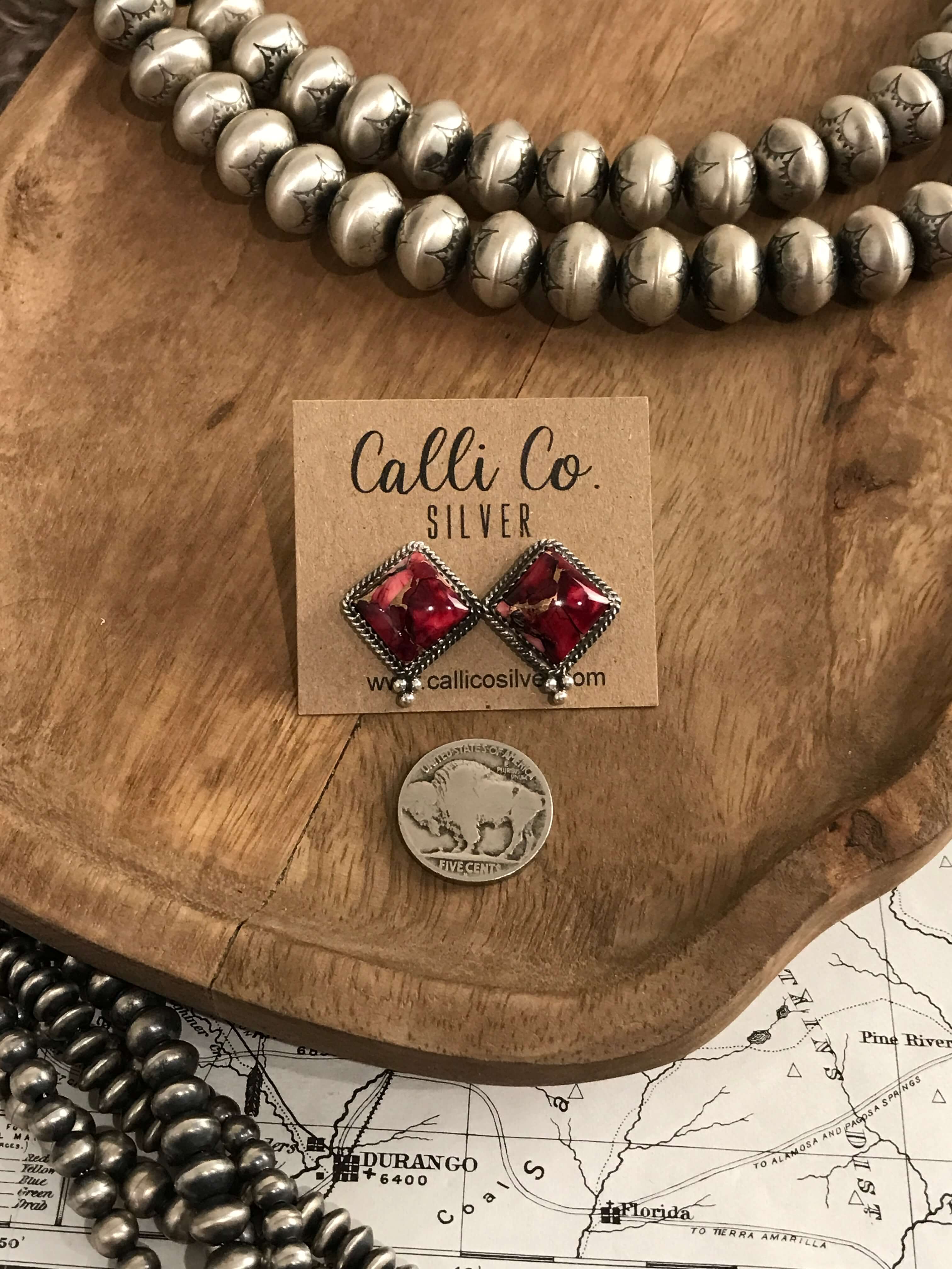 The Wren Dahlia Rose Studs, 7-Earrings-Calli Co., Turquoise and Silver Jewelry, Native American Handmade, Zuni Tribe, Navajo Tribe, Brock Texas