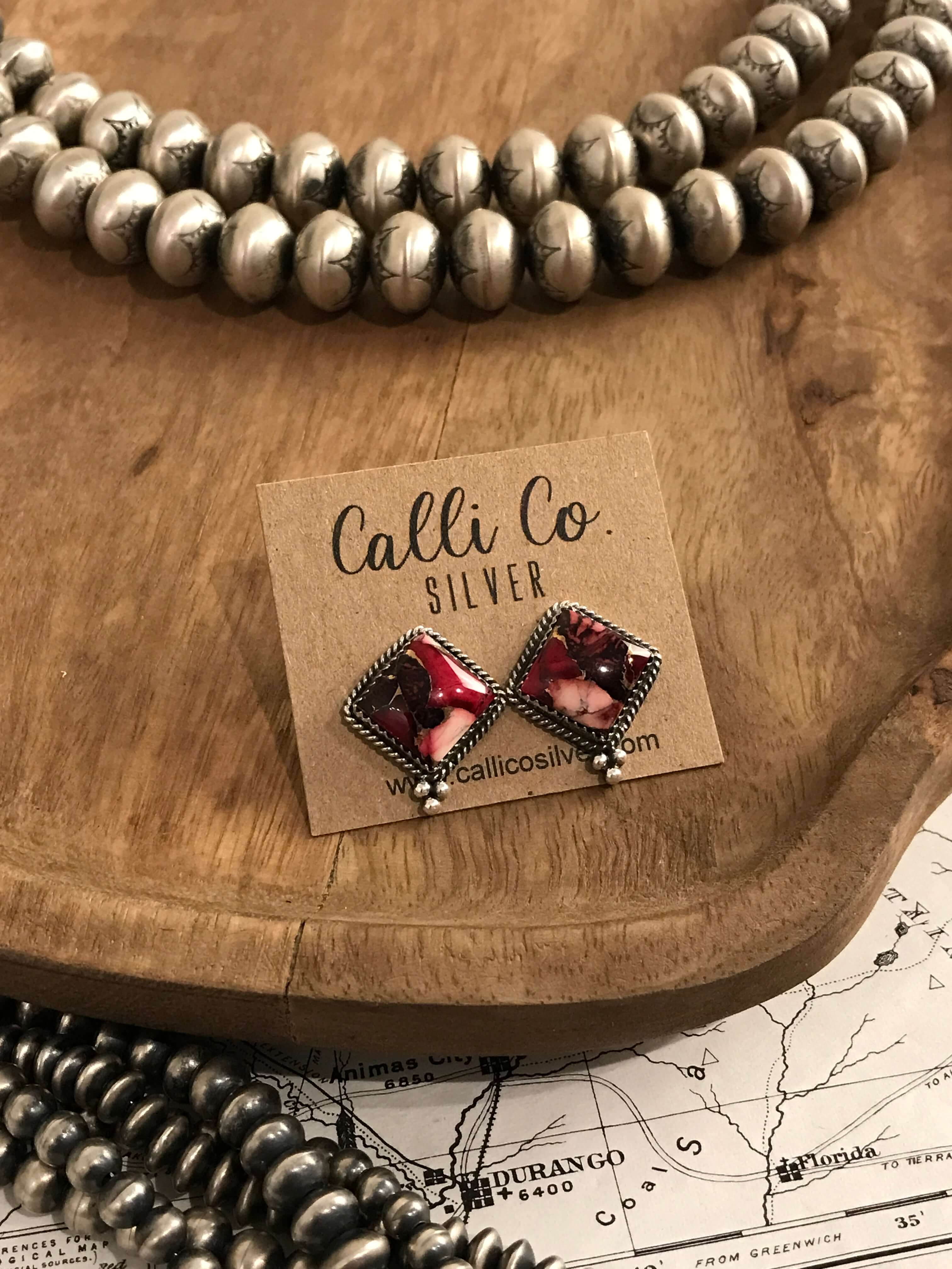 The Wren Dahlia Rose Studs, 8-Earrings-Calli Co., Turquoise and Silver Jewelry, Native American Handmade, Zuni Tribe, Navajo Tribe, Brock Texas