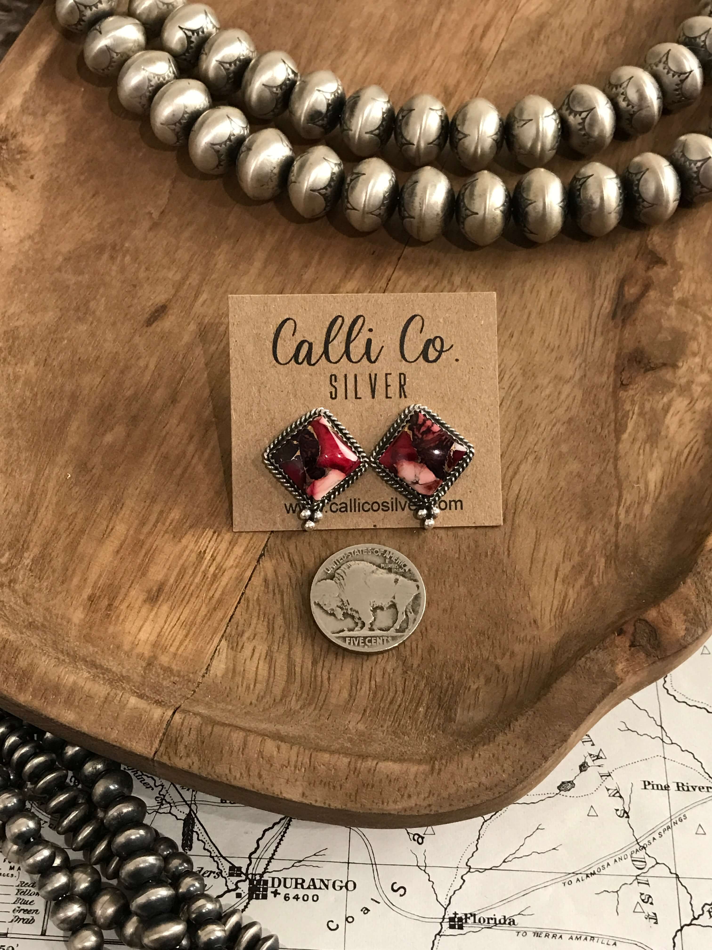 The Wren Dahlia Rose Studs, 8-Earrings-Calli Co., Turquoise and Silver Jewelry, Native American Handmade, Zuni Tribe, Navajo Tribe, Brock Texas