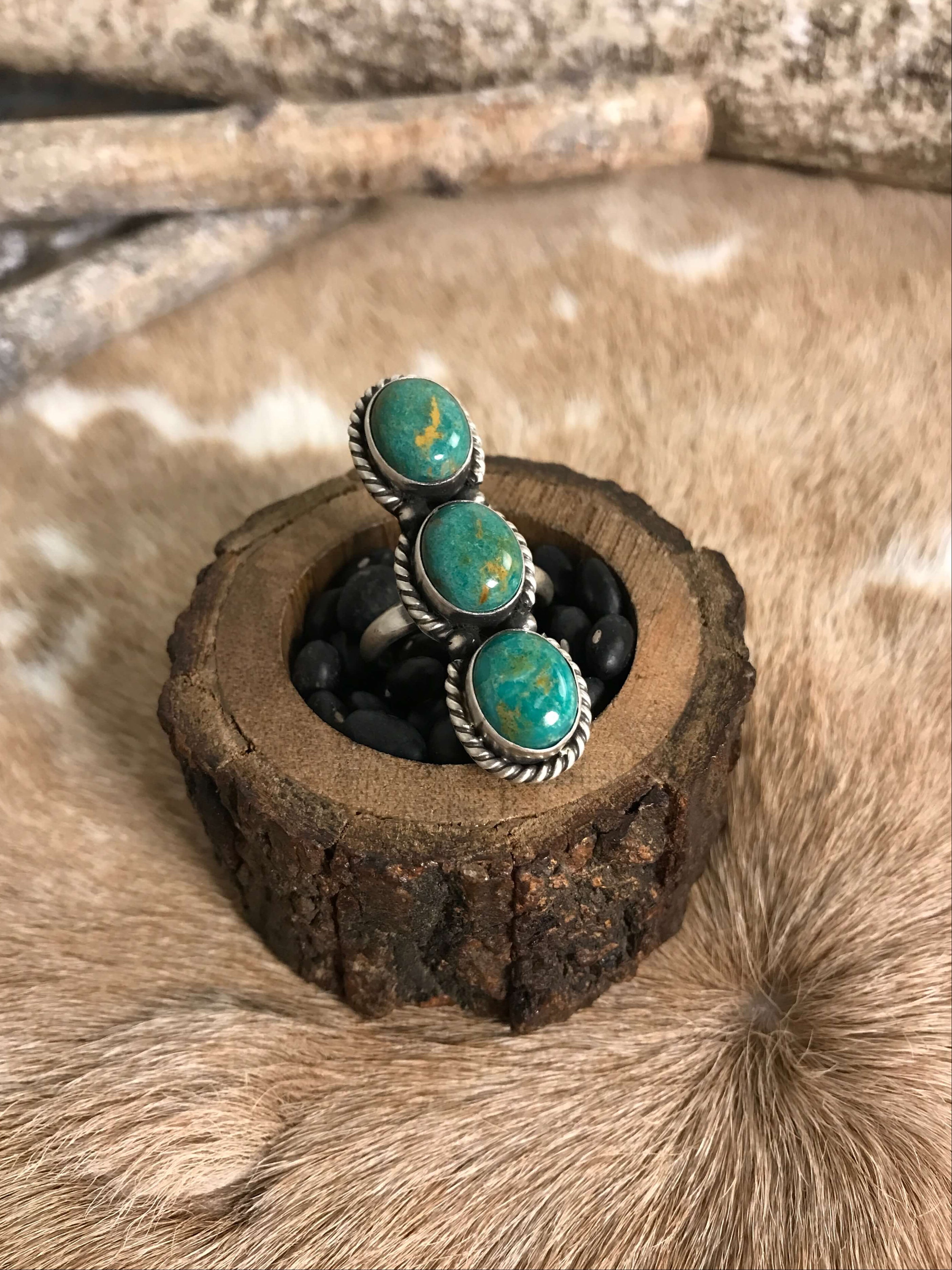 The 3 Stone Adjustable Ring, 13-Rings-Calli Co., Turquoise and Silver Jewelry, Native American Handmade, Zuni Tribe, Navajo Tribe, Brock Texas