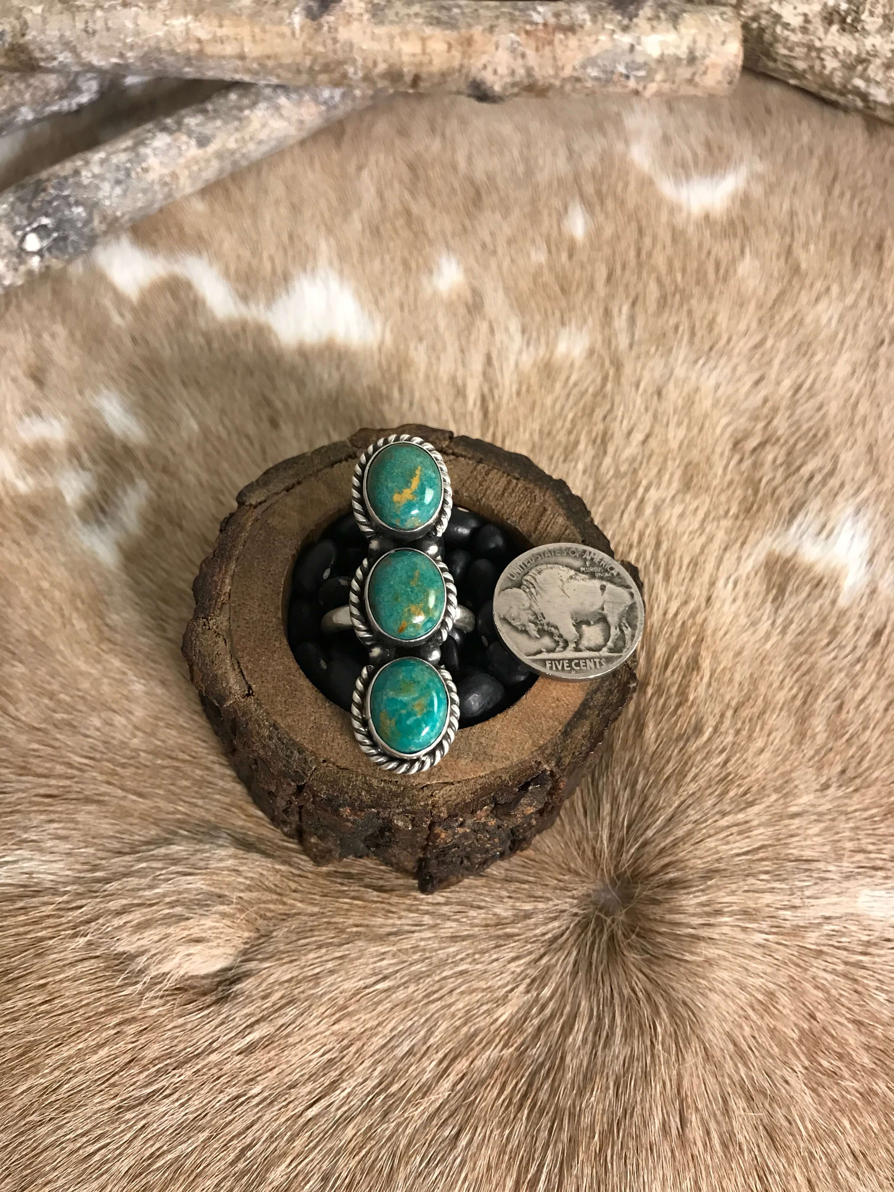The 3 Stone Adjustable Ring, 13-Rings-Calli Co., Turquoise and Silver Jewelry, Native American Handmade, Zuni Tribe, Navajo Tribe, Brock Texas