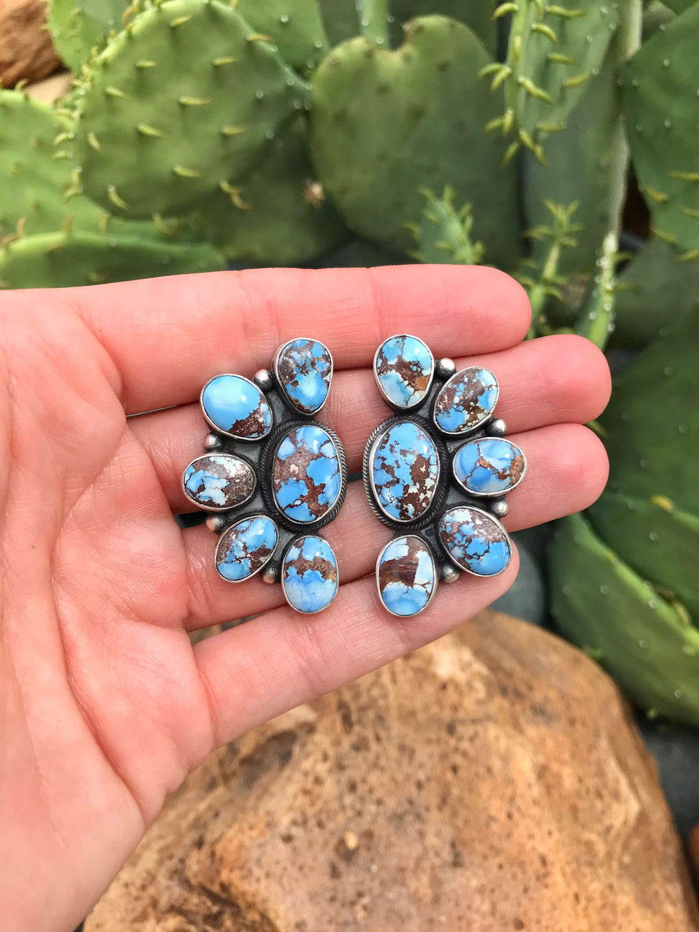 The Golden Hill Cluster Earrings, 6-Earrings-Calli Co., Turquoise and Silver Jewelry, Native American Handmade, Zuni Tribe, Navajo Tribe, Brock Texas