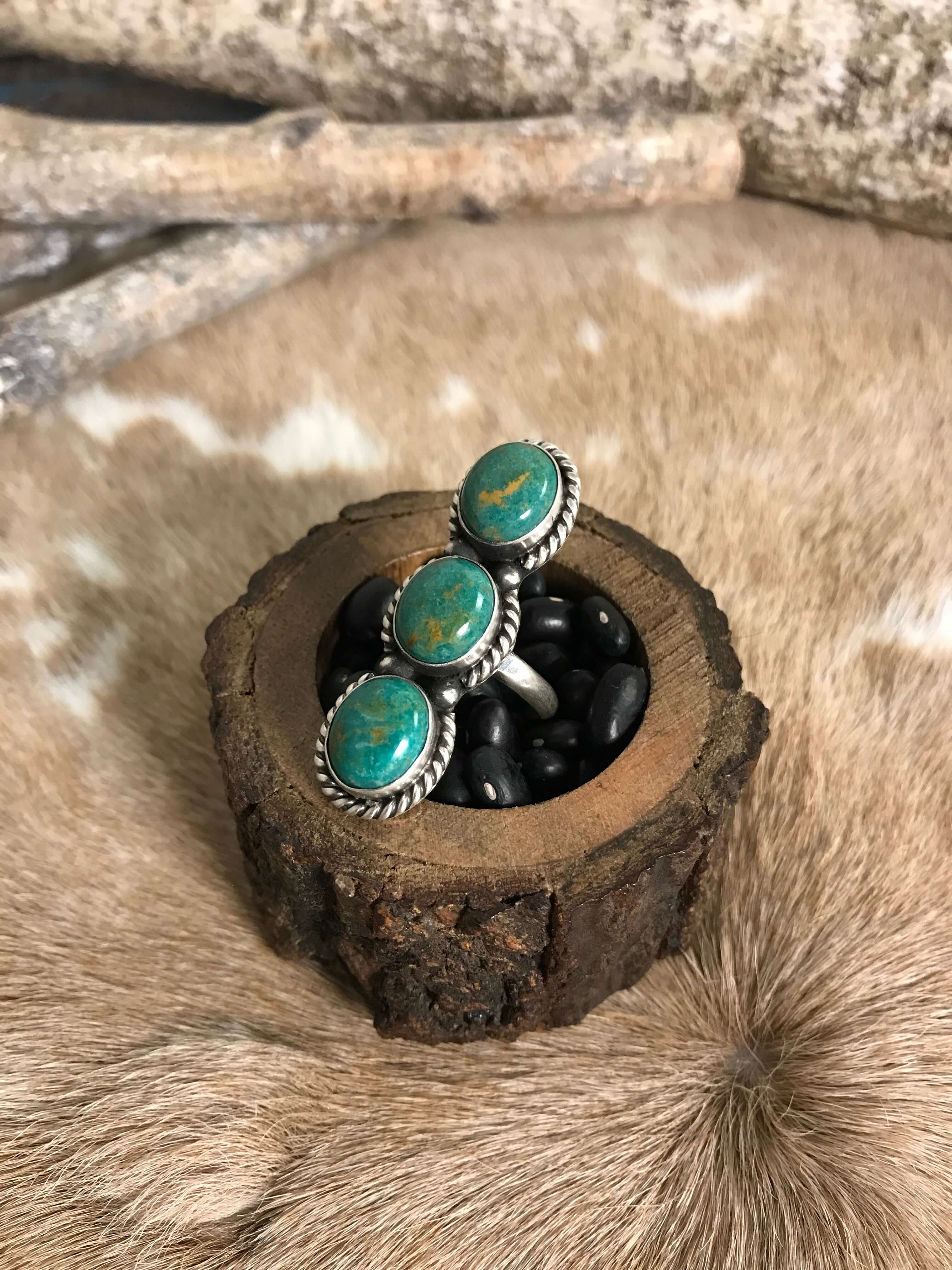 The 3 Stone Adjustable Ring, 13-Rings-Calli Co., Turquoise and Silver Jewelry, Native American Handmade, Zuni Tribe, Navajo Tribe, Brock Texas