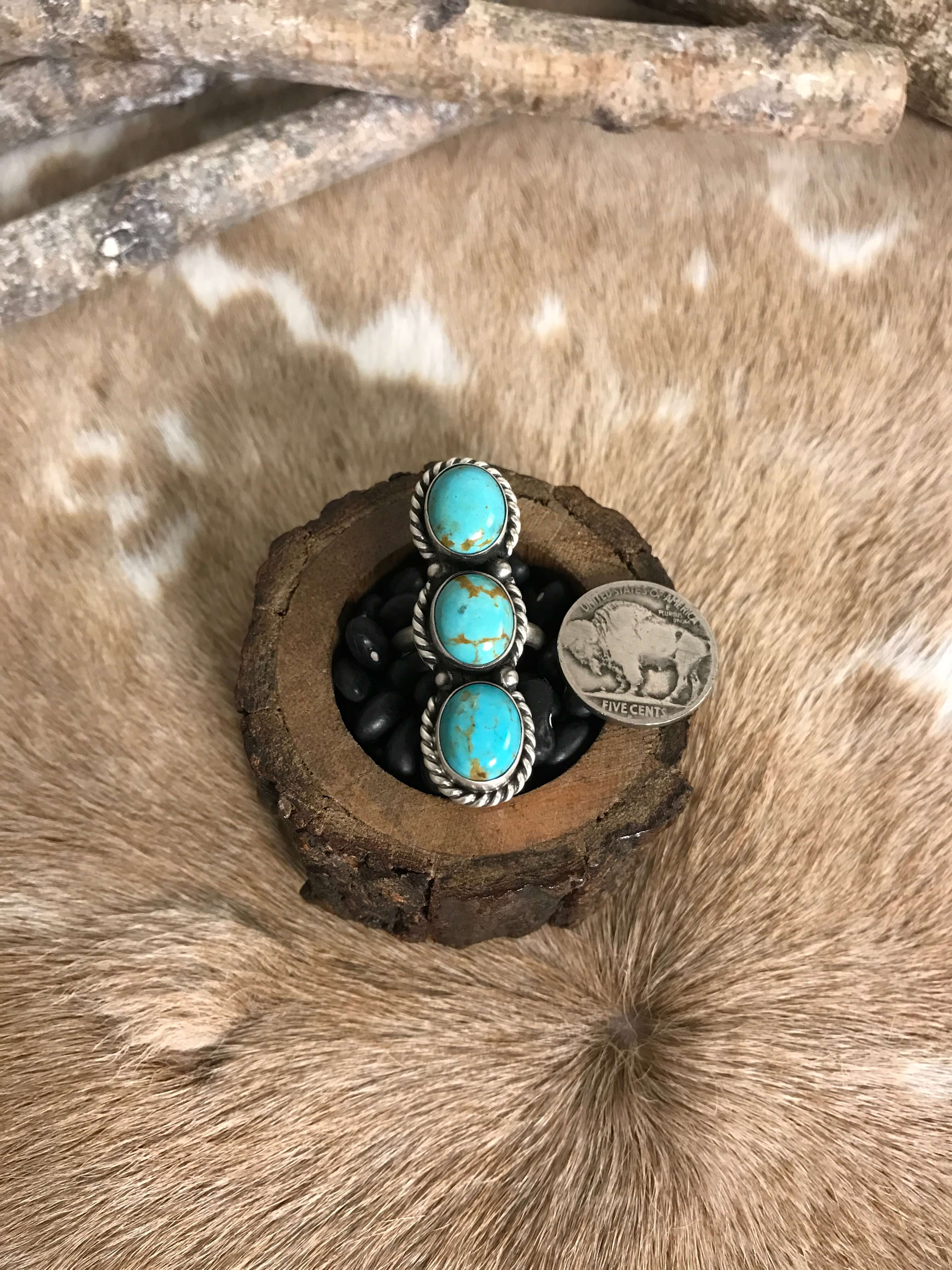 The 3 Stone Adjustable Ring, 14-Rings-Calli Co., Turquoise and Silver Jewelry, Native American Handmade, Zuni Tribe, Navajo Tribe, Brock Texas