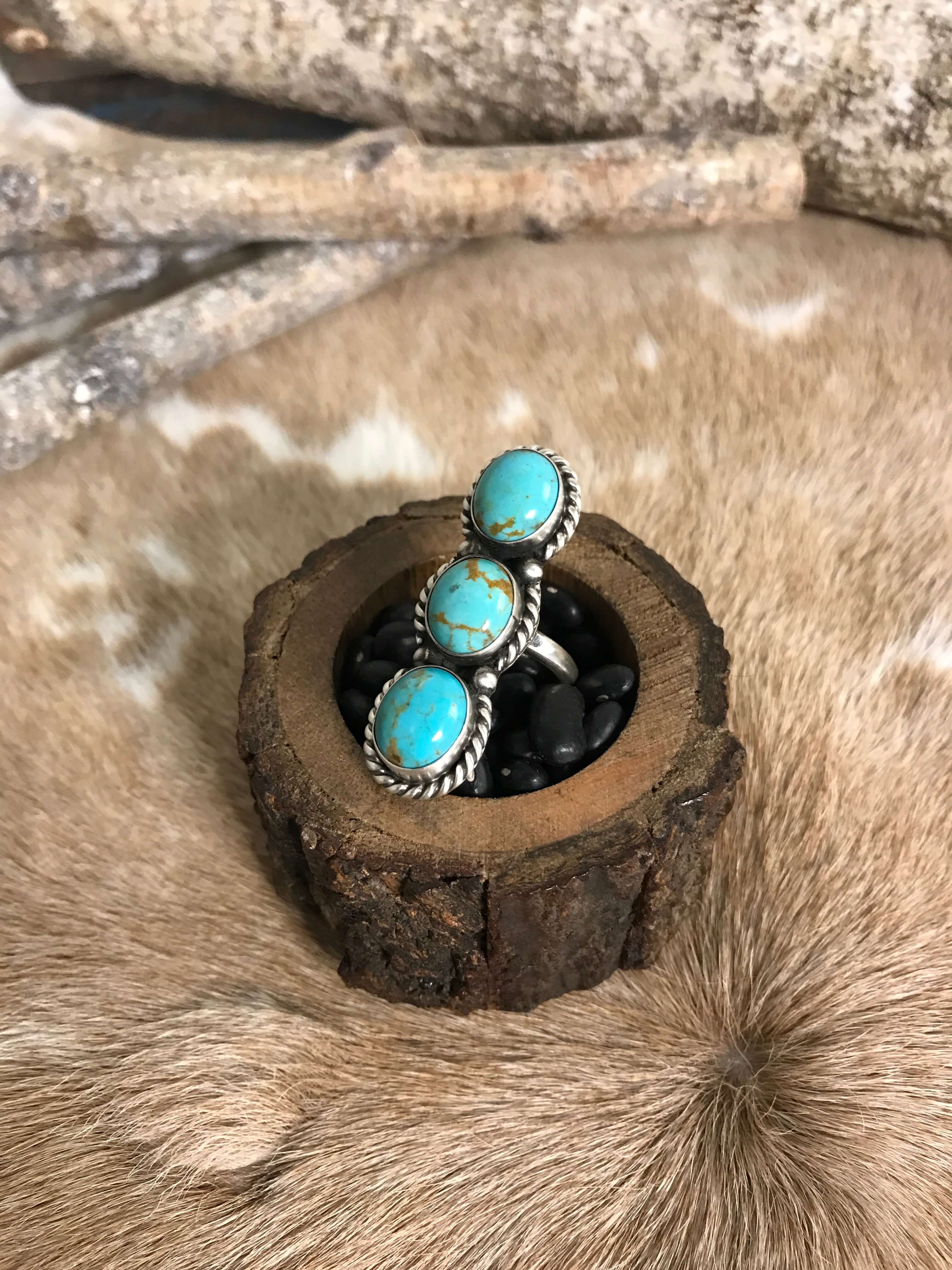 The 3 Stone Adjustable Ring, 14-Rings-Calli Co., Turquoise and Silver Jewelry, Native American Handmade, Zuni Tribe, Navajo Tribe, Brock Texas