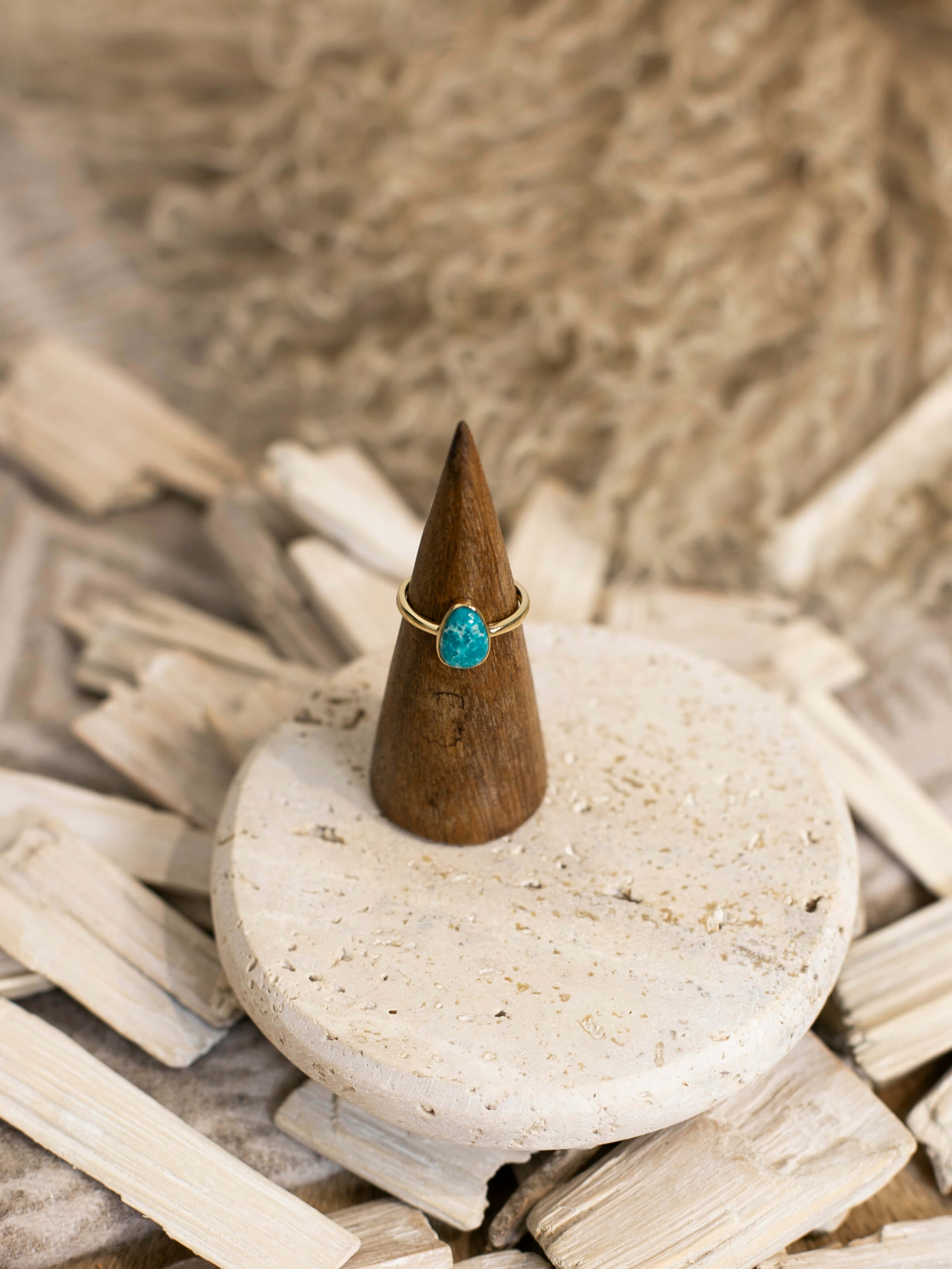 The London 14k and Turquoise Ring 3, Sz 7-Rings-Calli Co., Turquoise and Silver Jewelry, Native American Handmade, Zuni Tribe, Navajo Tribe, Brock Texas