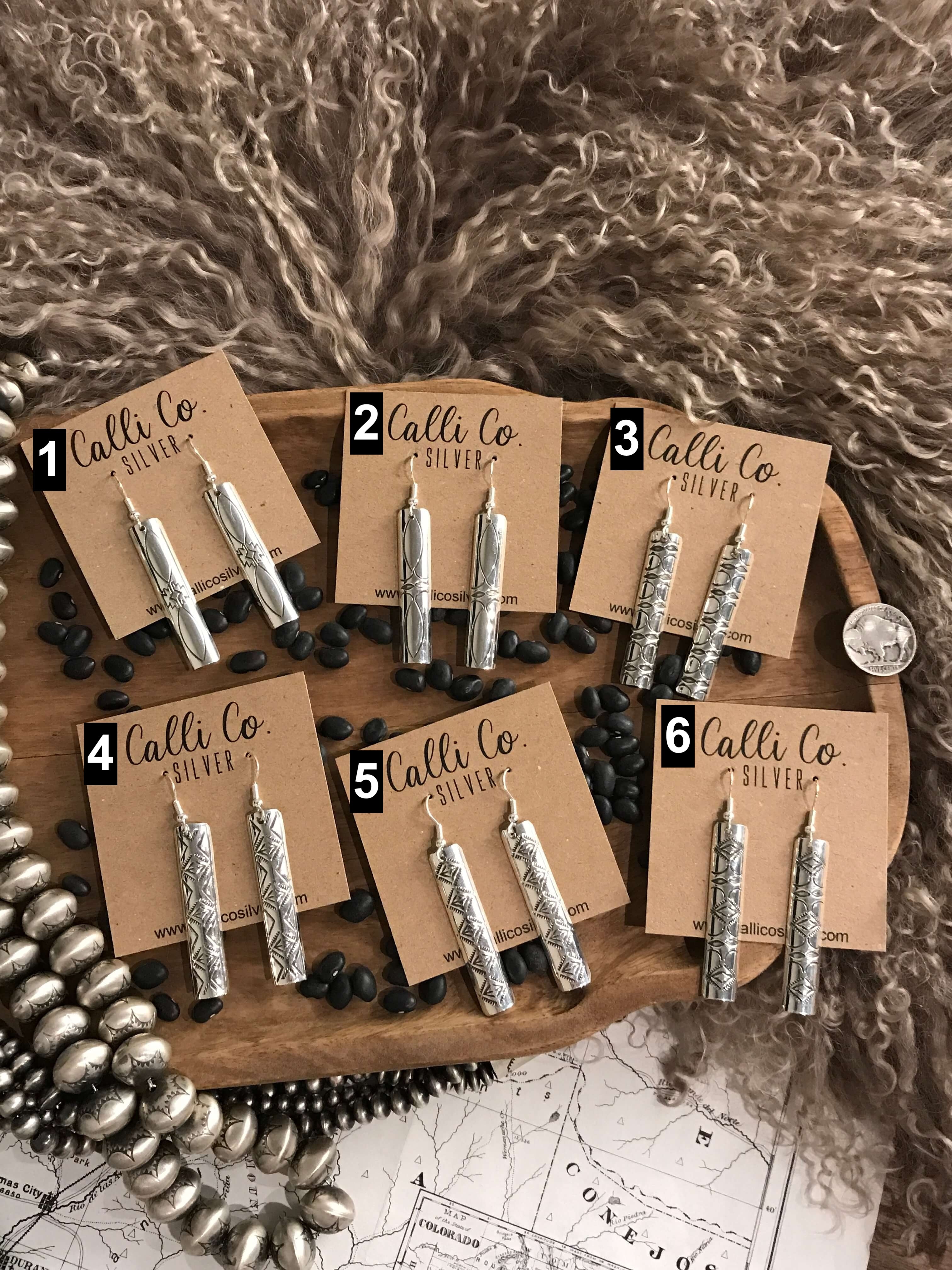 The Grande Stamped Drop Earrings-Earrings-Calli Co., Turquoise and Silver Jewelry, Native American Handmade, Zuni Tribe, Navajo Tribe, Brock Texas