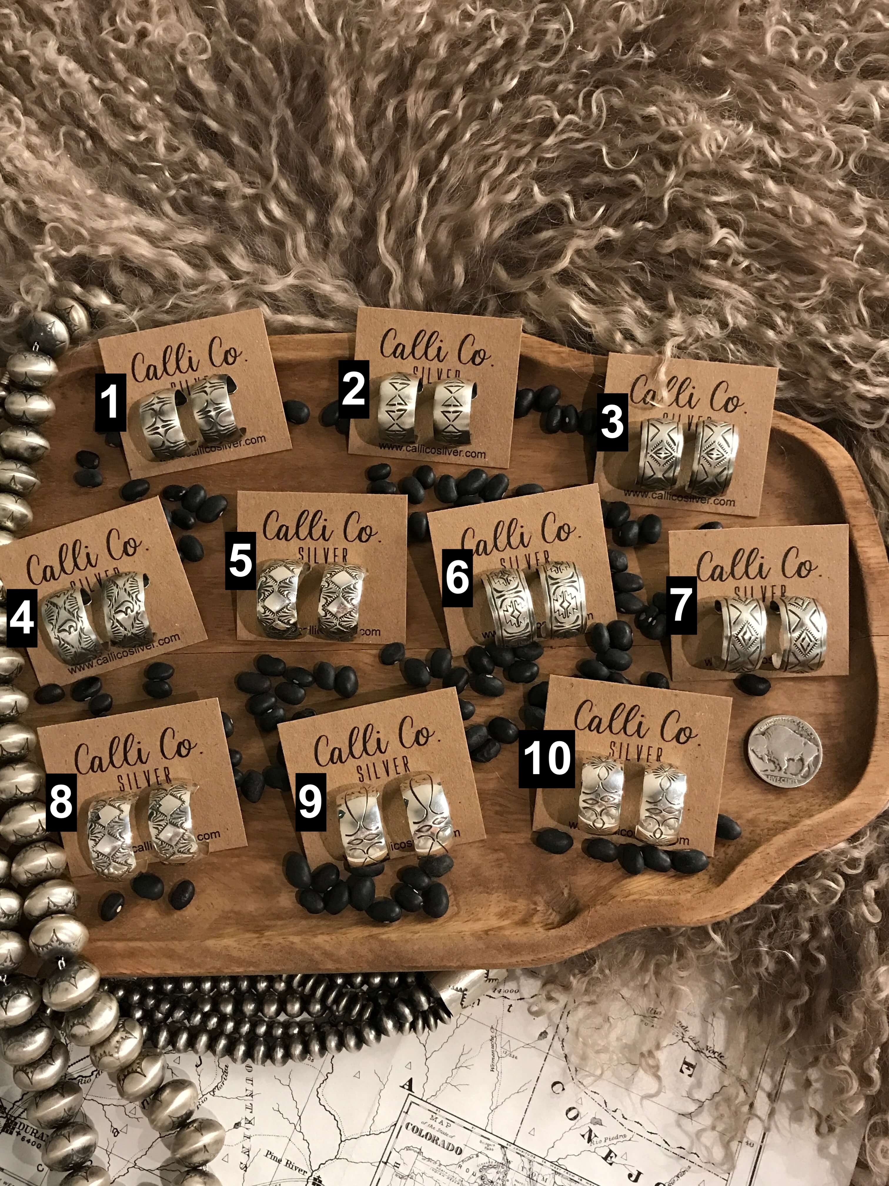 The Stamped Hoops-Earrings-Calli Co., Turquoise and Silver Jewelry, Native American Handmade, Zuni Tribe, Navajo Tribe, Brock Texas