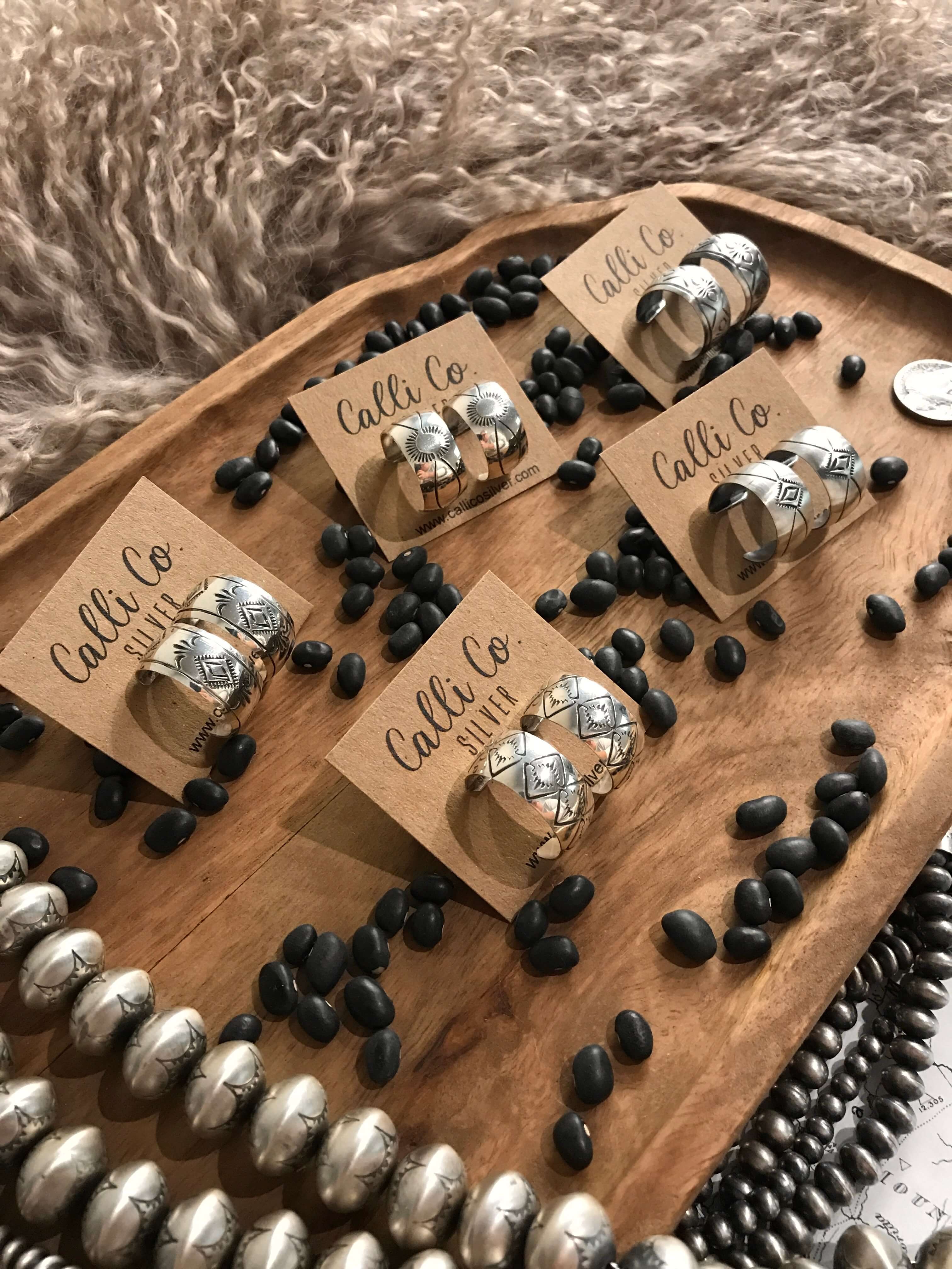 The Stamped Hoops-Earrings-Calli Co., Turquoise and Silver Jewelry, Native American Handmade, Zuni Tribe, Navajo Tribe, Brock Texas