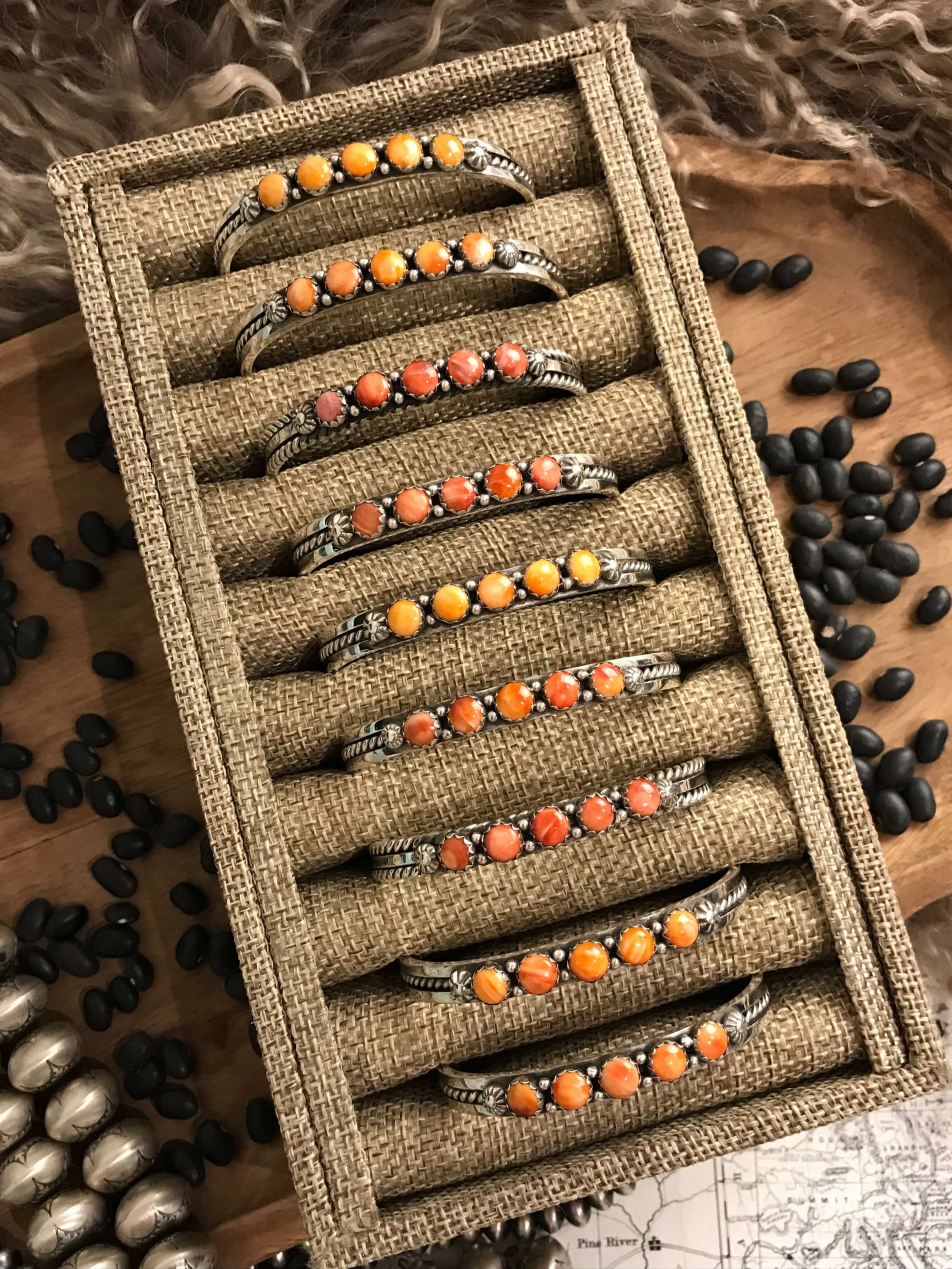 The San Miguel 5 Stone Spiny Cuffs-Bracelets & Cuffs-Calli Co., Turquoise and Silver Jewelry, Native American Handmade, Zuni Tribe, Navajo Tribe, Brock Texas