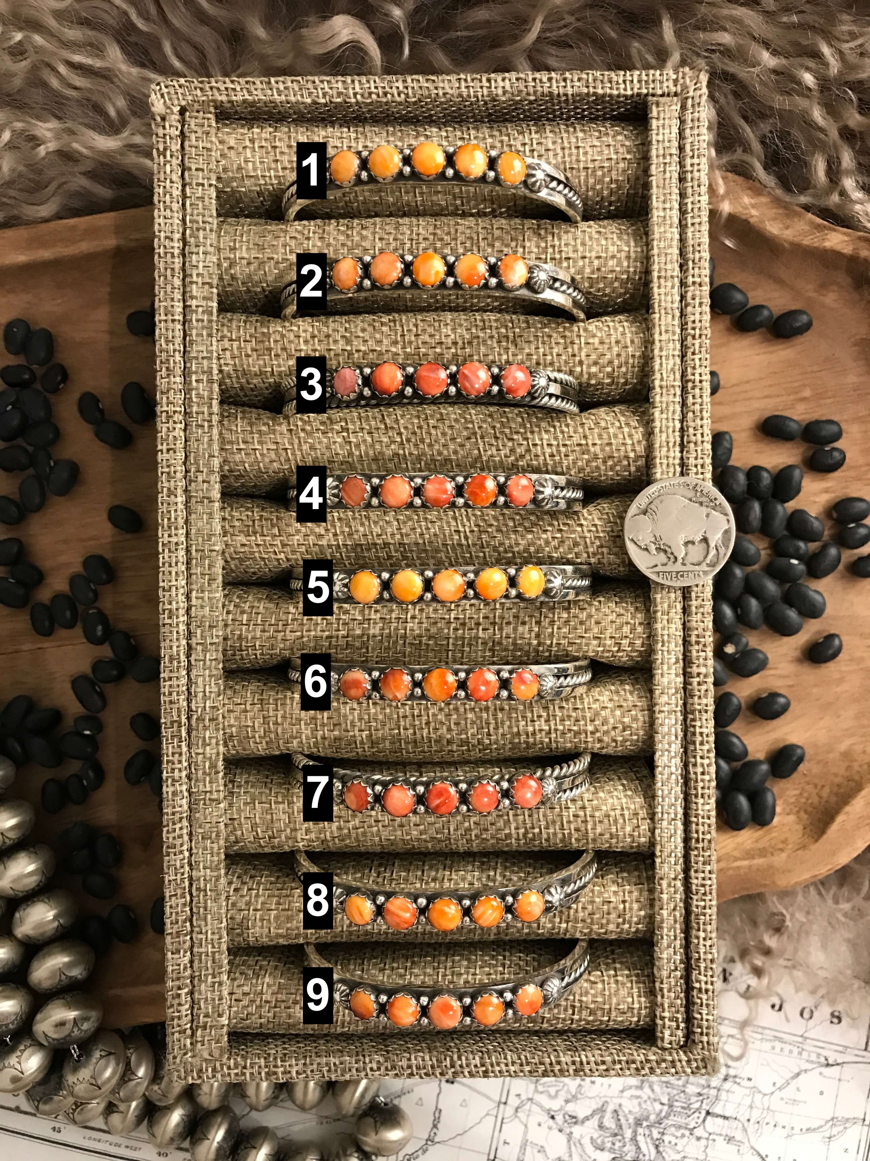 The San Miguel 5 Stone Spiny Cuffs-Bracelets & Cuffs-Calli Co., Turquoise and Silver Jewelry, Native American Handmade, Zuni Tribe, Navajo Tribe, Brock Texas