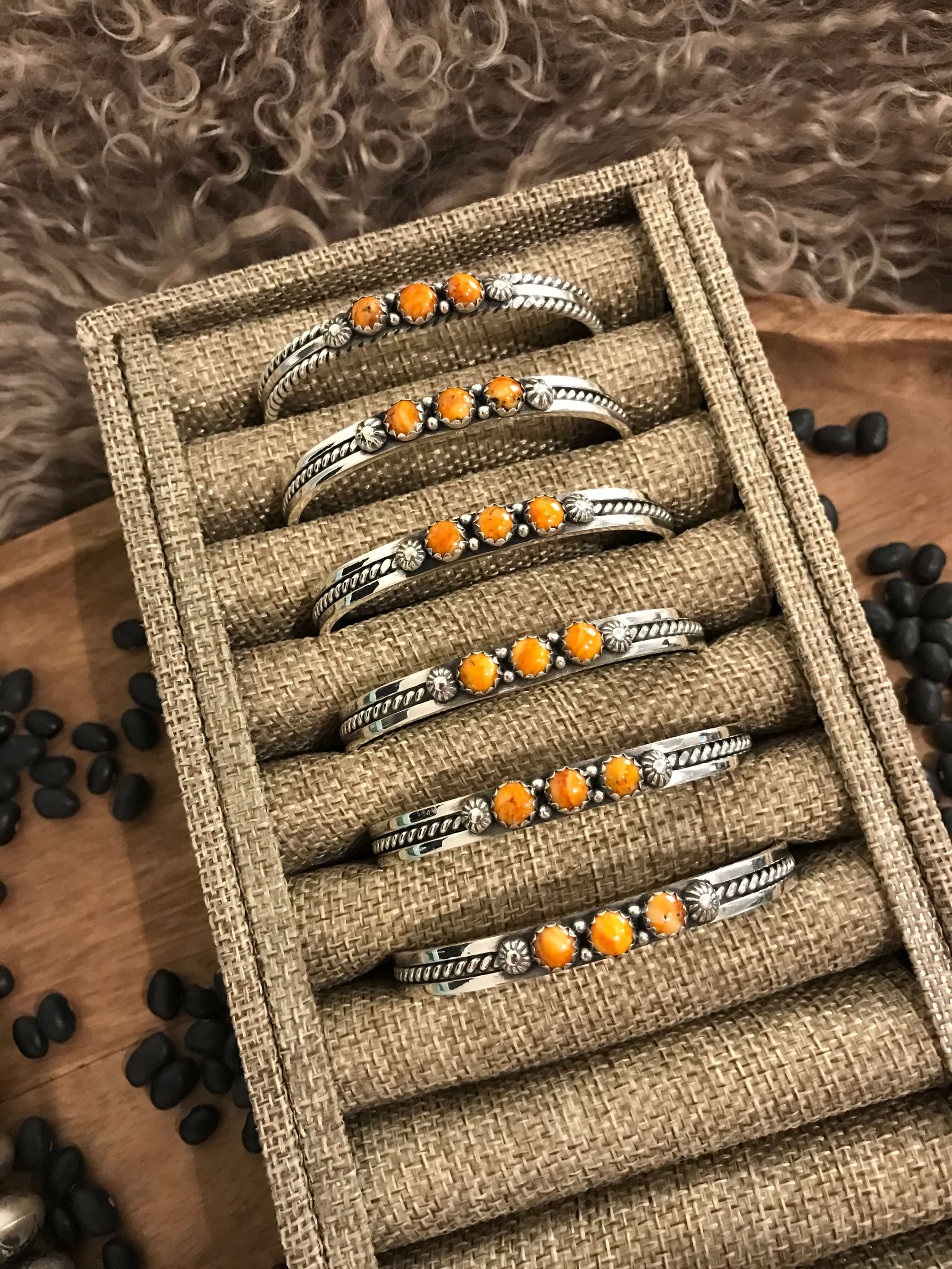 The Dandy 3 Stone Cuffs in Spiny-Bracelets & Cuffs-Calli Co., Turquoise and Silver Jewelry, Native American Handmade, Zuni Tribe, Navajo Tribe, Brock Texas