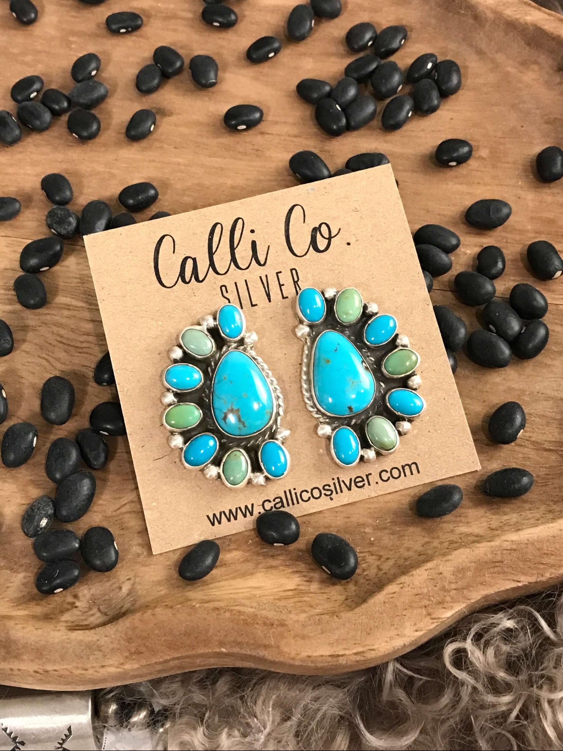 The Arena Cluster Earrings, 1-Earrings-Calli Co., Turquoise and Silver Jewelry, Native American Handmade, Zuni Tribe, Navajo Tribe, Brock Texas
