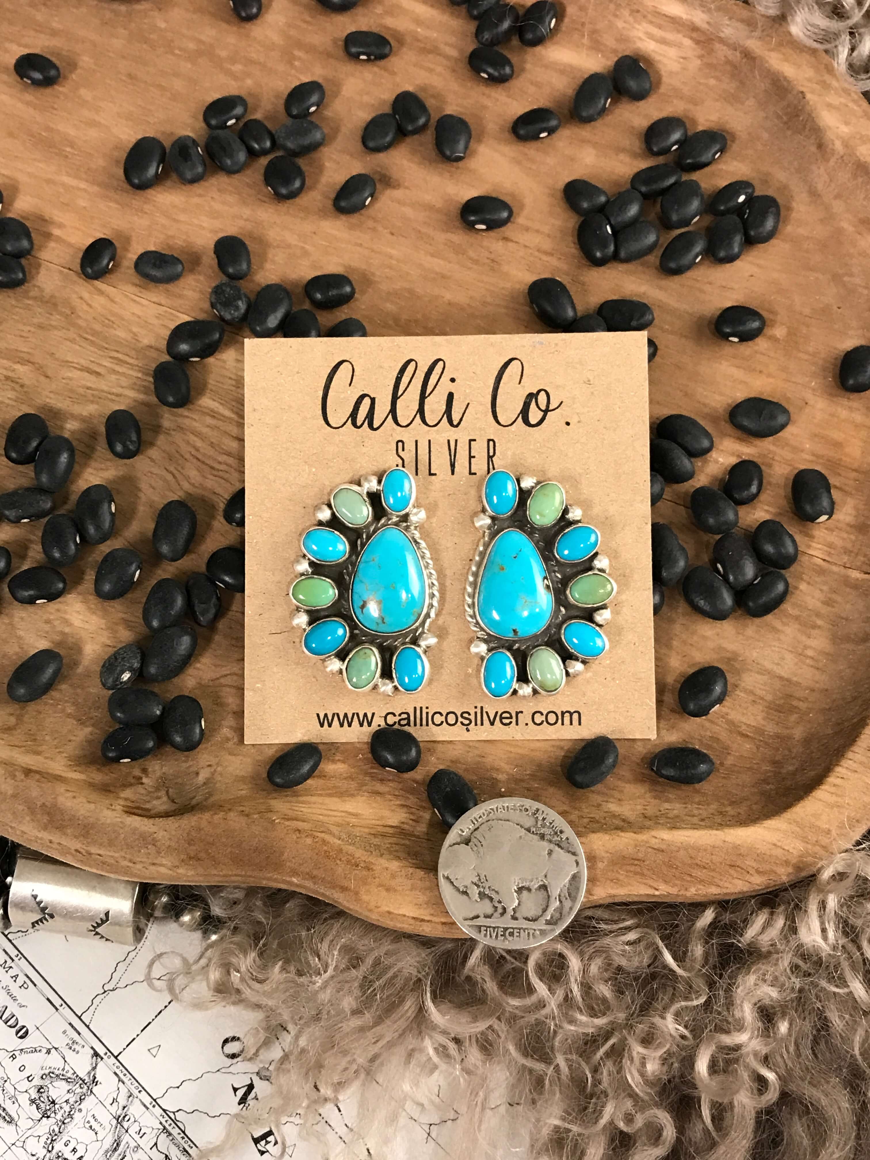 The Arena Cluster Earrings, 1-Earrings-Calli Co., Turquoise and Silver Jewelry, Native American Handmade, Zuni Tribe, Navajo Tribe, Brock Texas