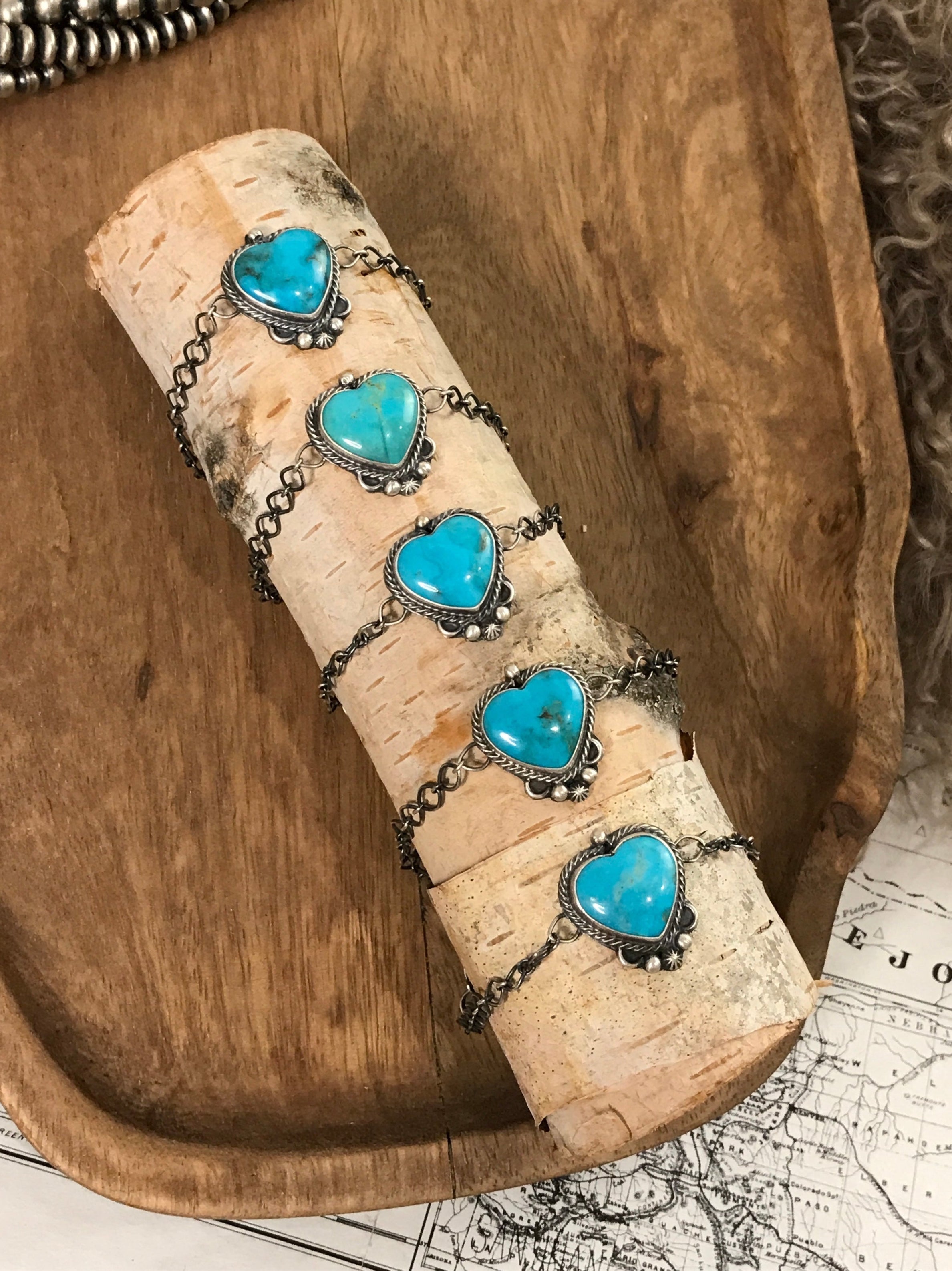 The Heart Link Bracelets-Bracelets & Cuffs-Calli Co., Turquoise and Silver Jewelry, Native American Handmade, Zuni Tribe, Navajo Tribe, Brock Texas