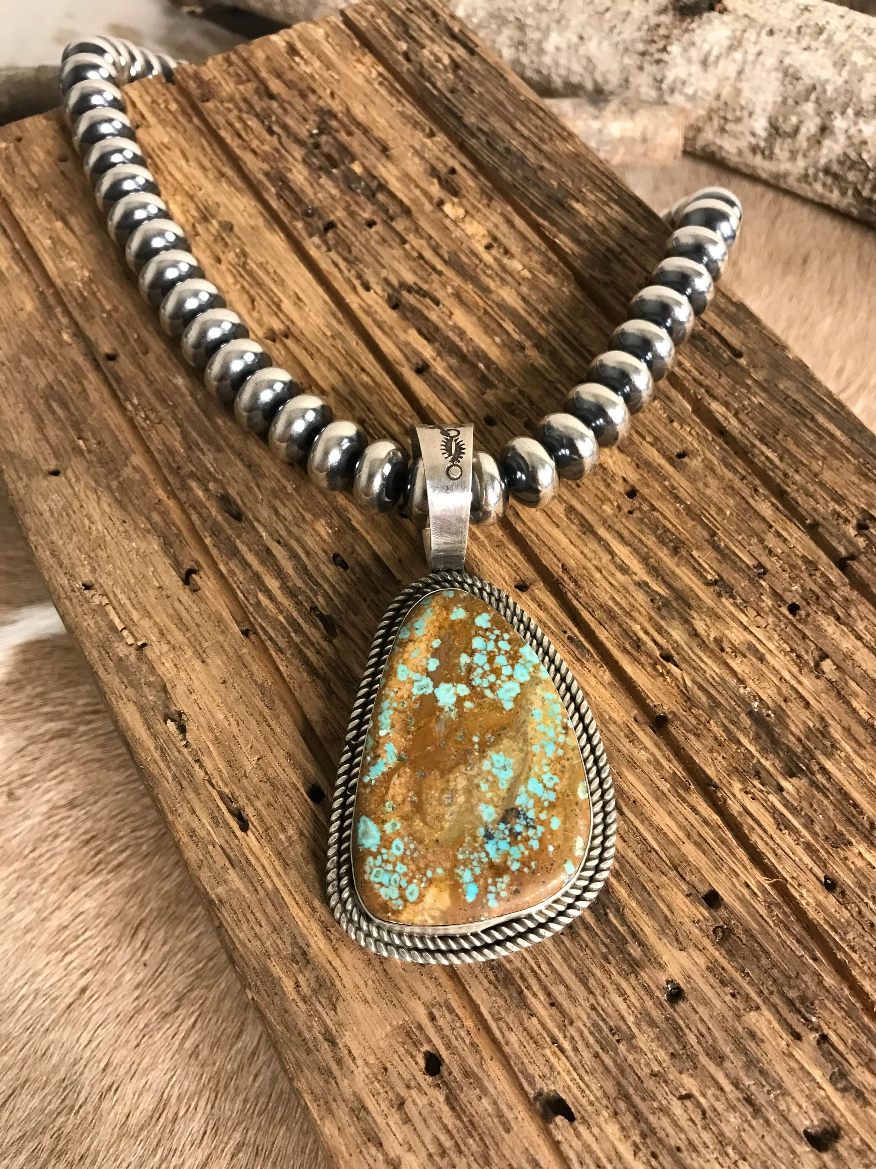 The Billings Turquoise Pendant-Pendants-Calli Co., Turquoise and Silver Jewelry, Native American Handmade, Zuni Tribe, Navajo Tribe, Brock Texas