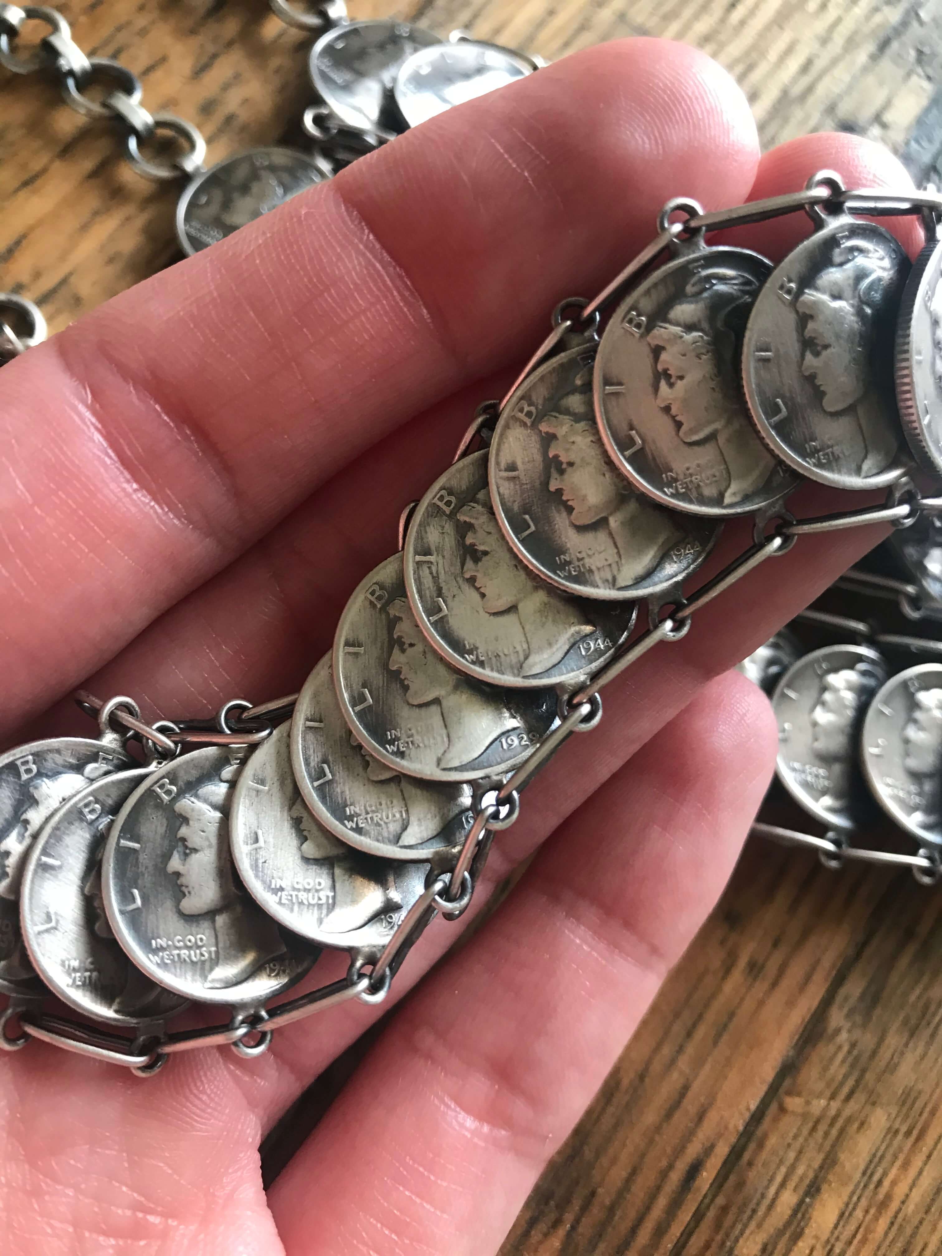 The Delaney Coin Link Bracelets-Bracelets & Cuffs-Calli Co., Turquoise and Silver Jewelry, Native American Handmade, Zuni Tribe, Navajo Tribe, Brock Texas