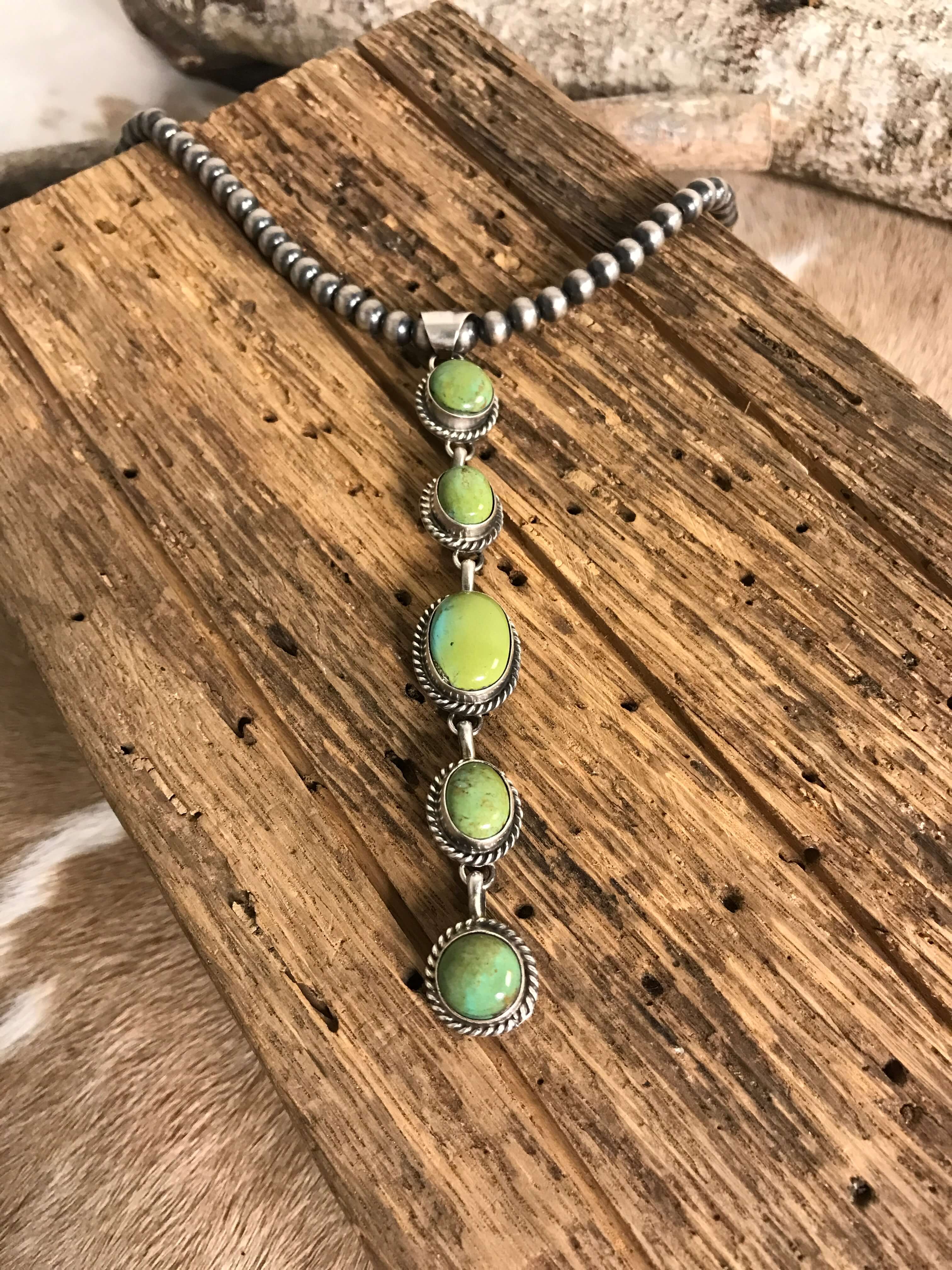 The Durango 5 Stone Lariat Pendant, 2-Necklaces-Calli Co., Turquoise and Silver Jewelry, Native American Handmade, Zuni Tribe, Navajo Tribe, Brock Texas