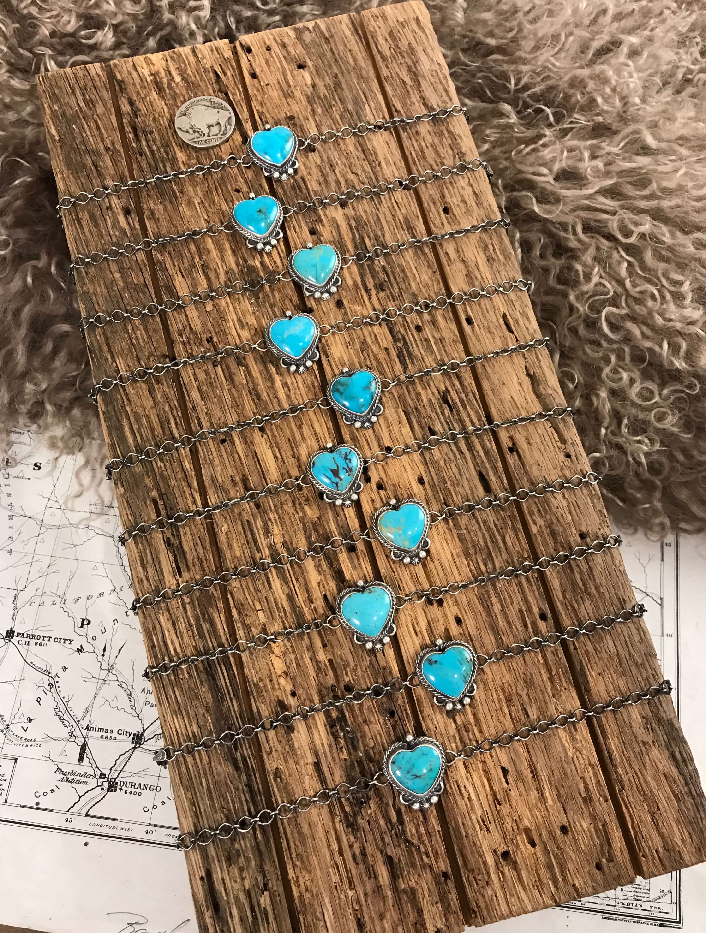 The Heart Link Bracelets-Bracelets & Cuffs-Calli Co., Turquoise and Silver Jewelry, Native American Handmade, Zuni Tribe, Navajo Tribe, Brock Texas