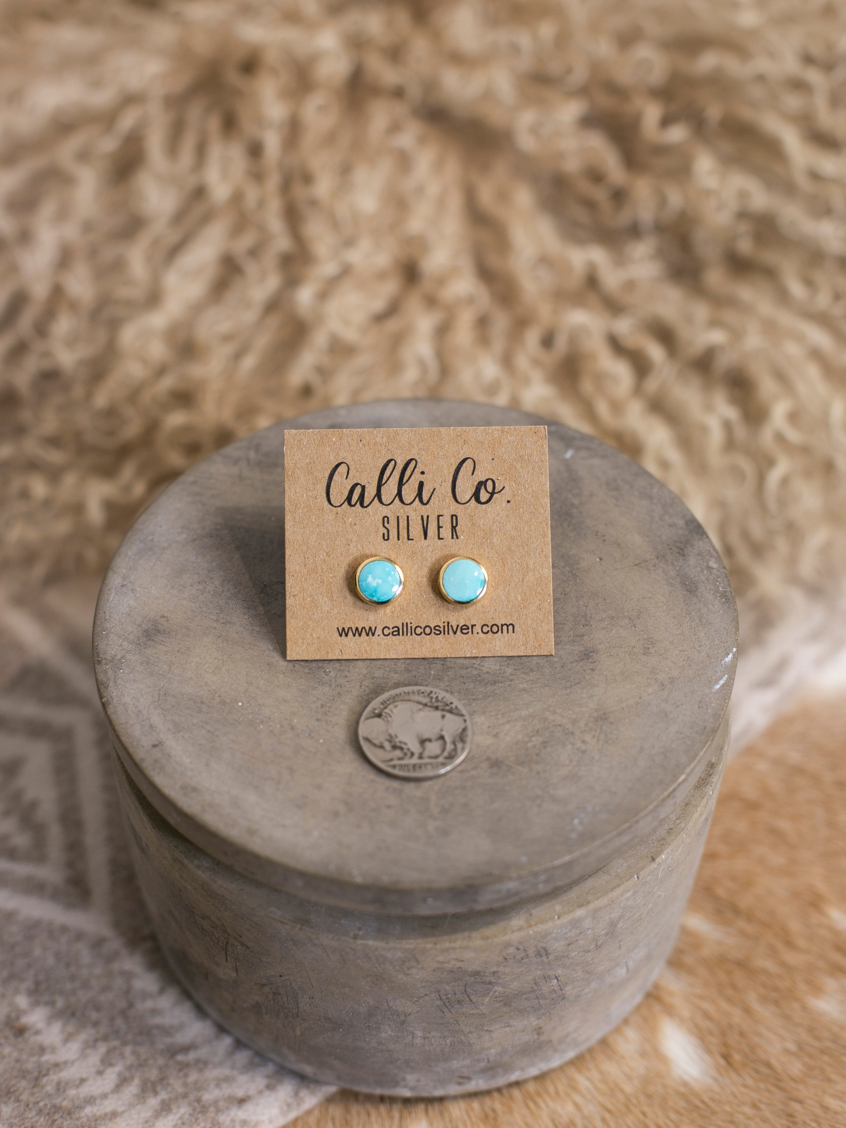 The Gold and Turquoise Earrings, 7-Earrings-Calli Co., Turquoise and Silver Jewelry, Native American Handmade, Zuni Tribe, Navajo Tribe, Brock Texas