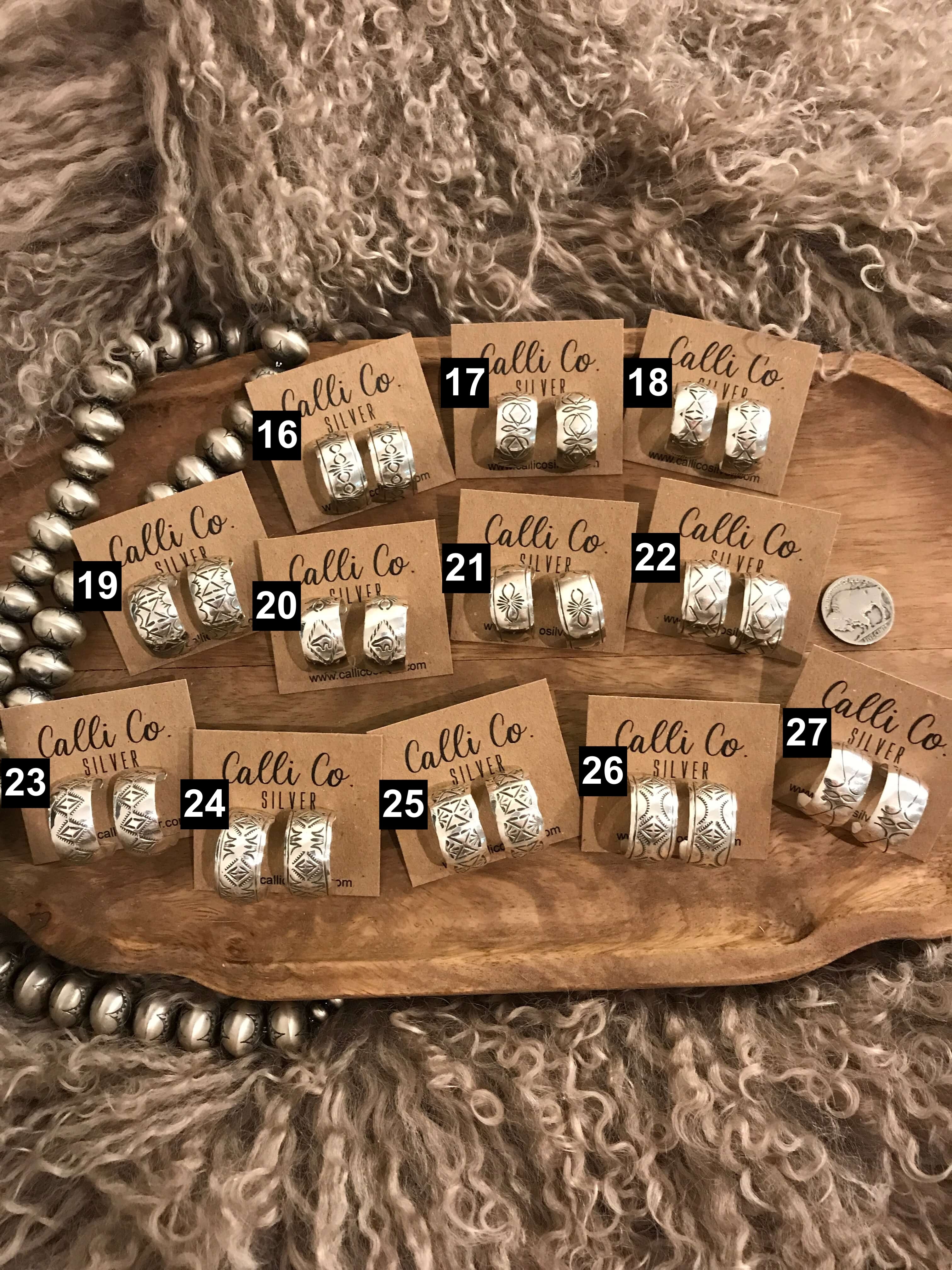 The Stamped Hoops-Earrings-Calli Co., Turquoise and Silver Jewelry, Native American Handmade, Zuni Tribe, Navajo Tribe, Brock Texas