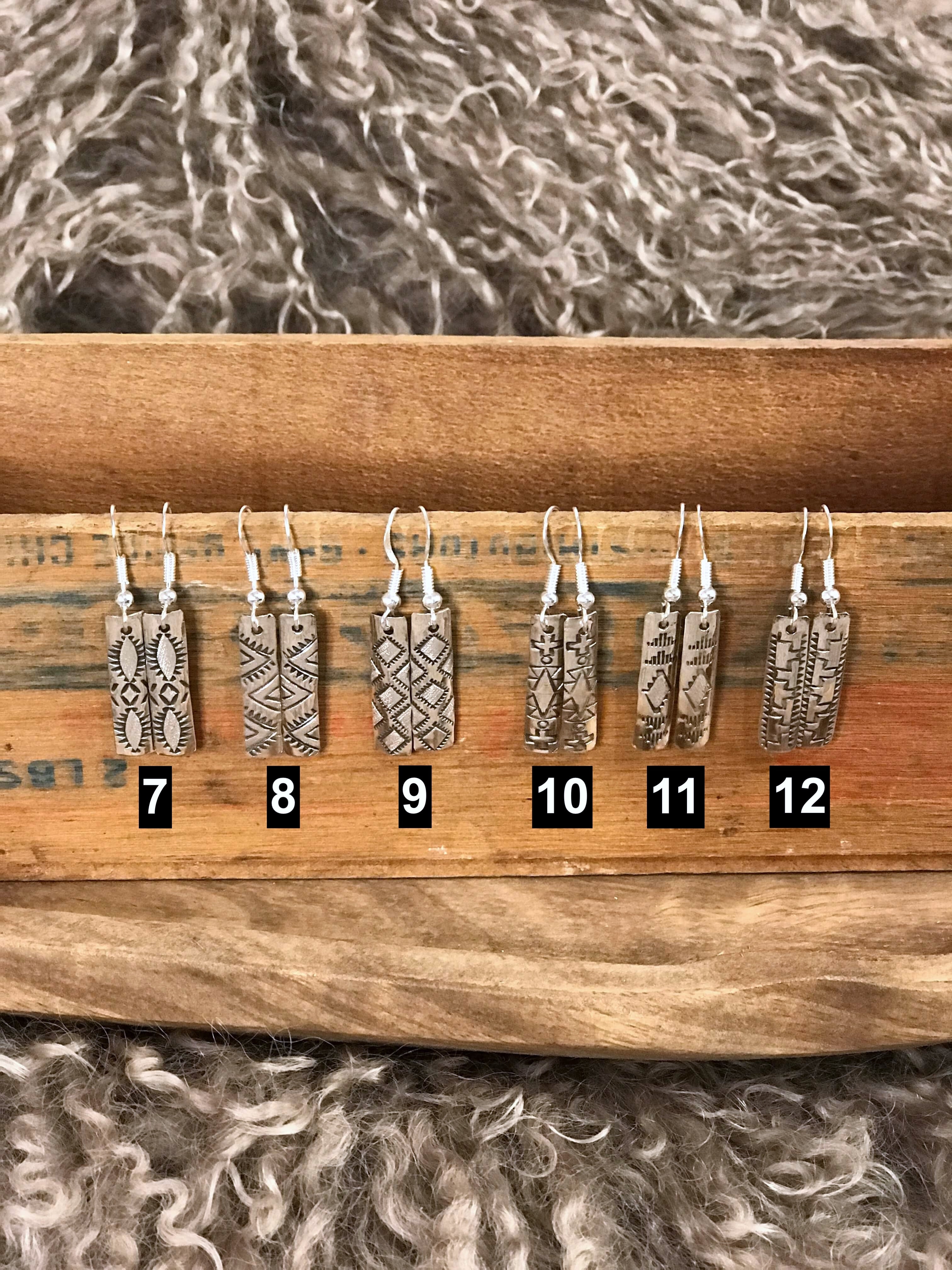 The Stamped Drop Earrings-Earrings-Calli Co., Turquoise and Silver Jewelry, Native American Handmade, Zuni Tribe, Navajo Tribe, Brock Texas